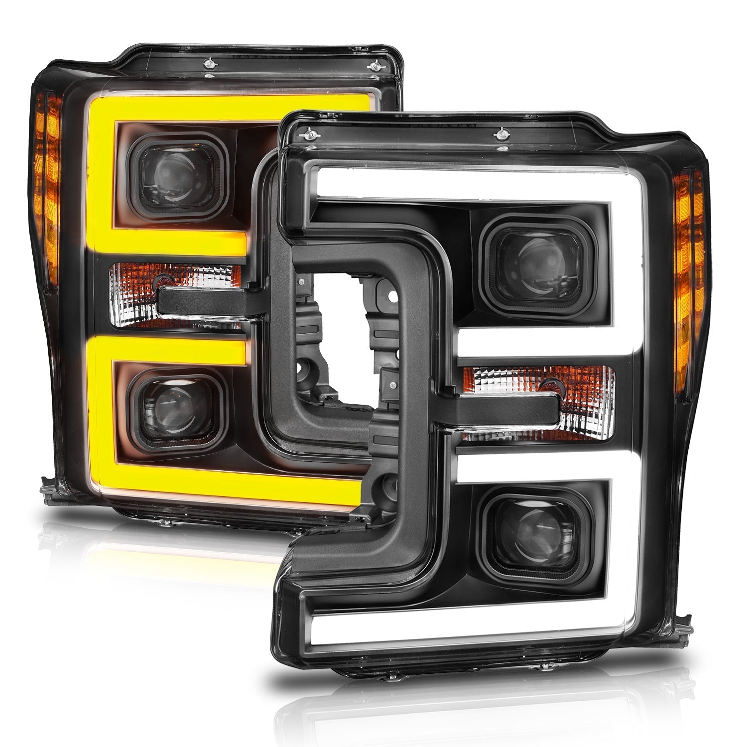 Ford Super Duty 17-19 Projector Plank Style Headlights (Black) Image