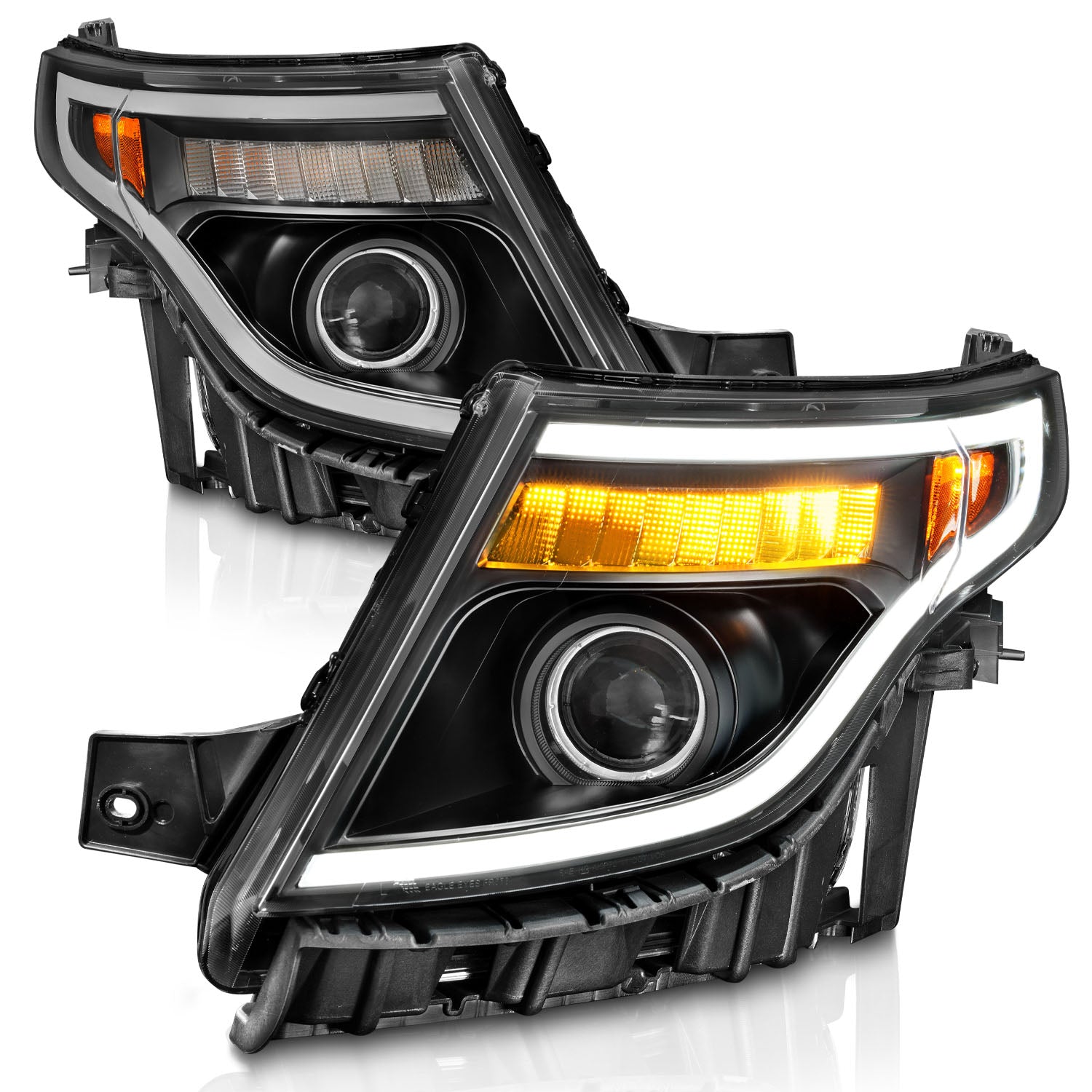 FORD EXPLORER 11-15 PROJECTOR PLANK STYLE HEADLIGHTS BLACK W/ LED SIGN