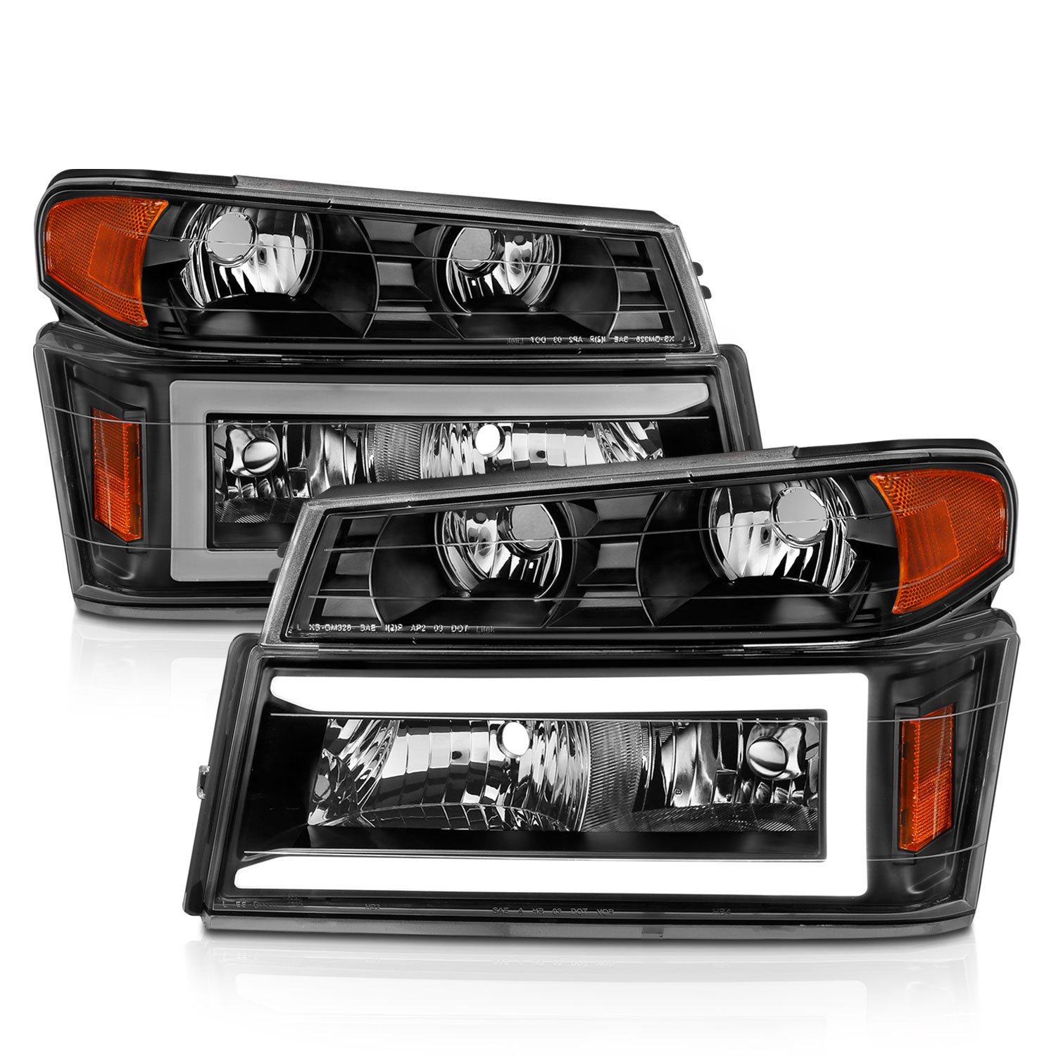 CHEVY COLORADO / GMC CANYON 04-12 CRYSTAL PLANK STYLE HEADLIGHTS BLACK