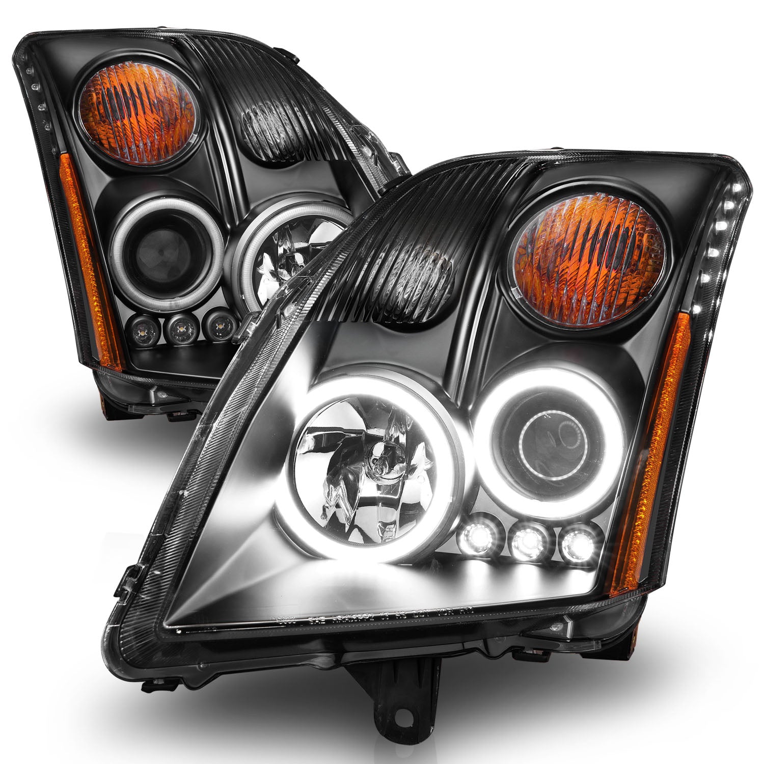 Clear LED Halo Projector Headlights For 95-99 Nissan Sentra & 200SX - Left & Right Set, DOT Certified