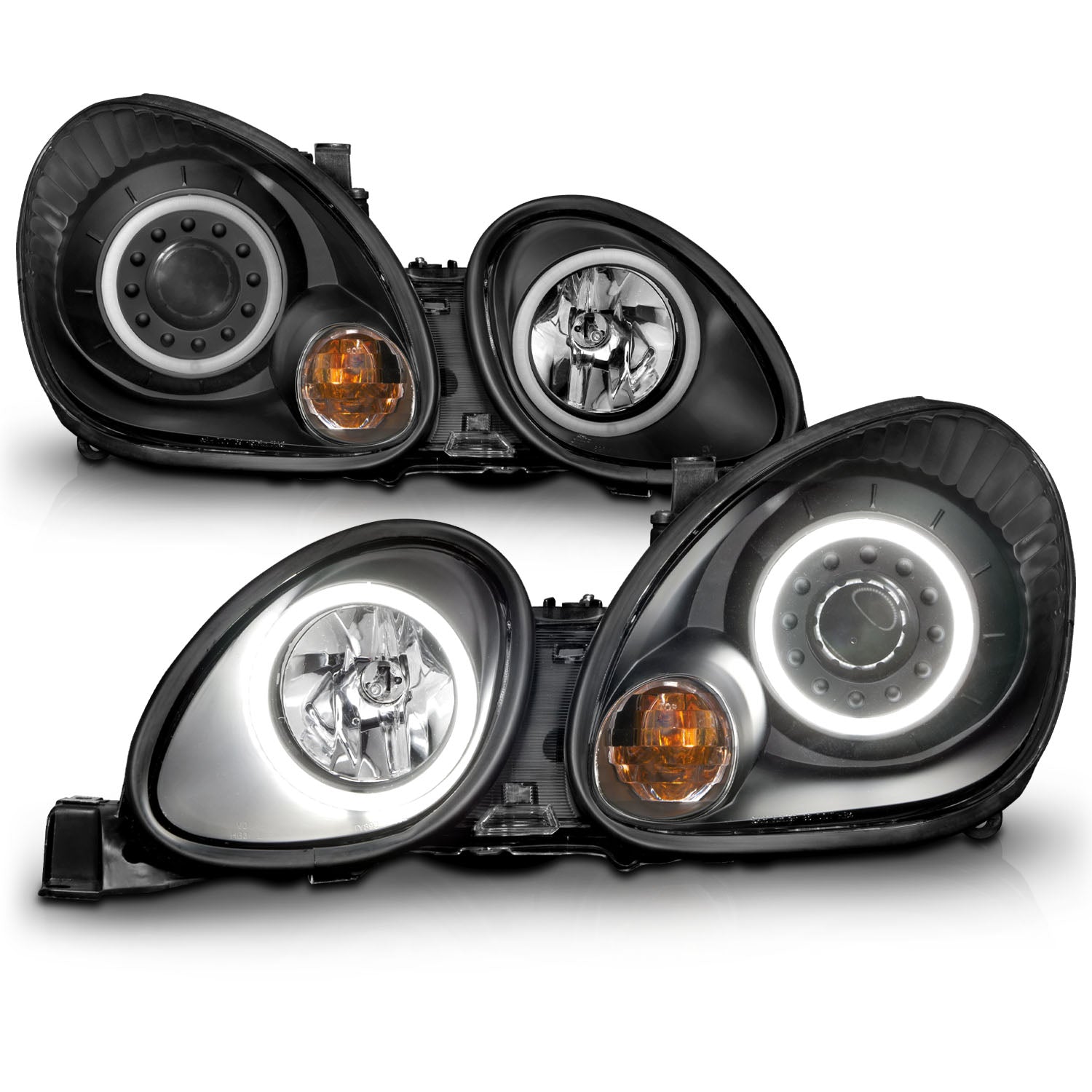 LEXUS GS 300/400/430 98-05 PROJECTOR HEADLIGHTS BLACK W/ RX HALO (NOT