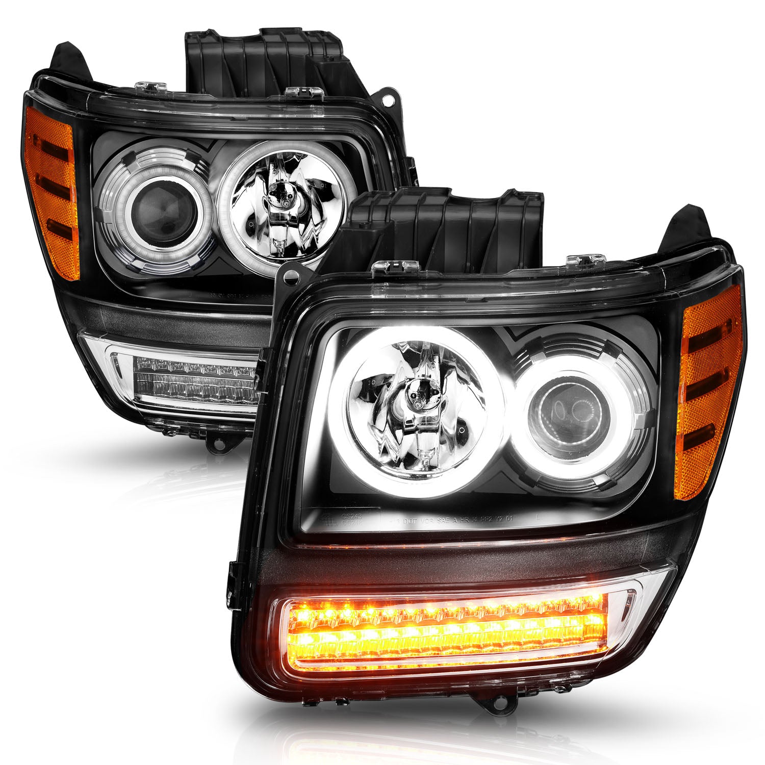 NITRO.V V-9 LIGHT ヘッドランプ DODGE NITRO 07-12 PROJECTOR HEADLIGHTS BLACK G2 W/ RX HALO & LED SIGNA