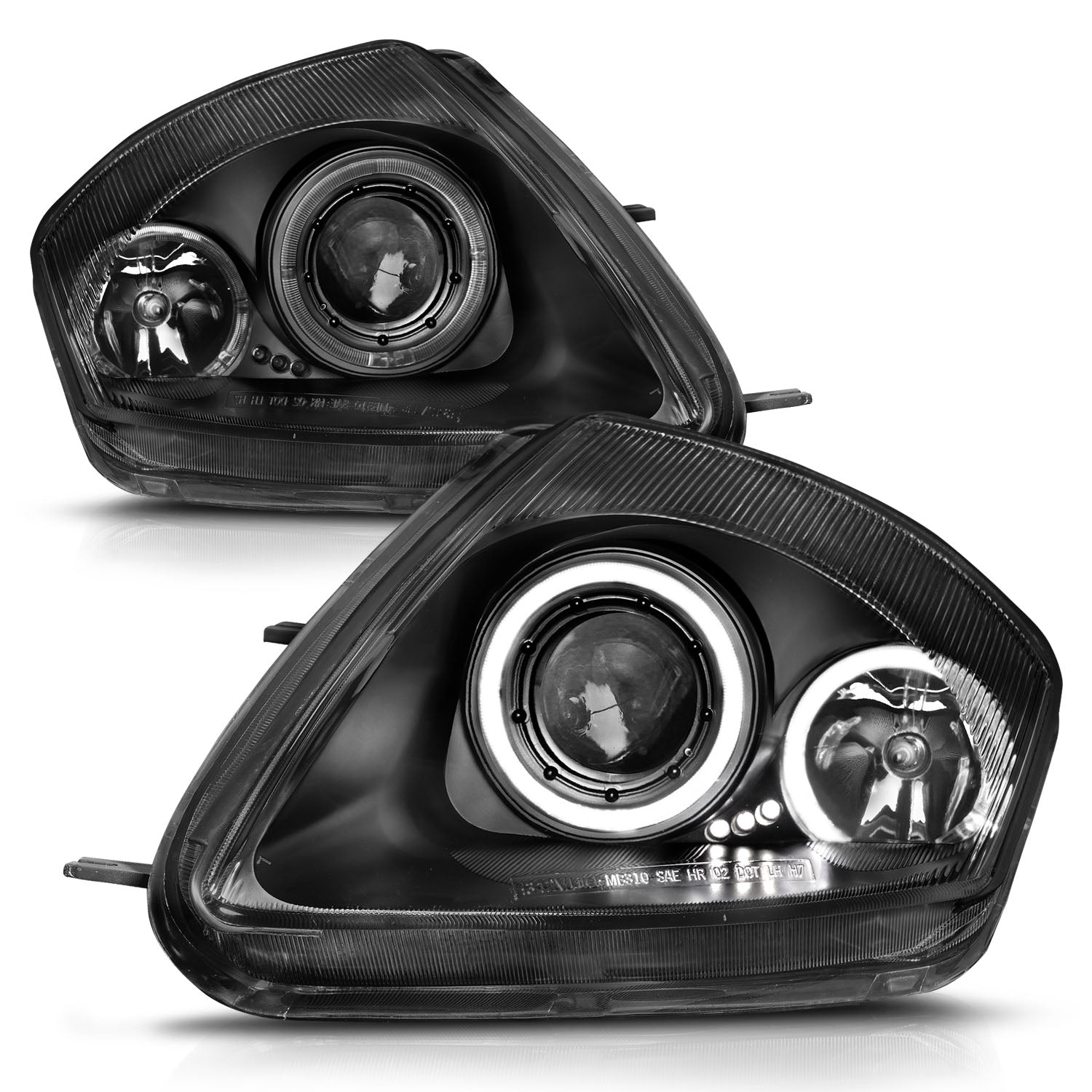 AmeriLite Black LED Dual Halo Projector Replacement Headlights Set AmeriLite Black LED Dual Halo Projector Replacement Headlights Set