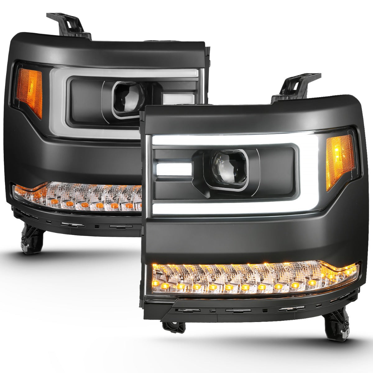 CHEVY SILVERADO 1500 16-18 PROJECTOR PLANK STYLE HEADLIGHTS BLACK (FOR