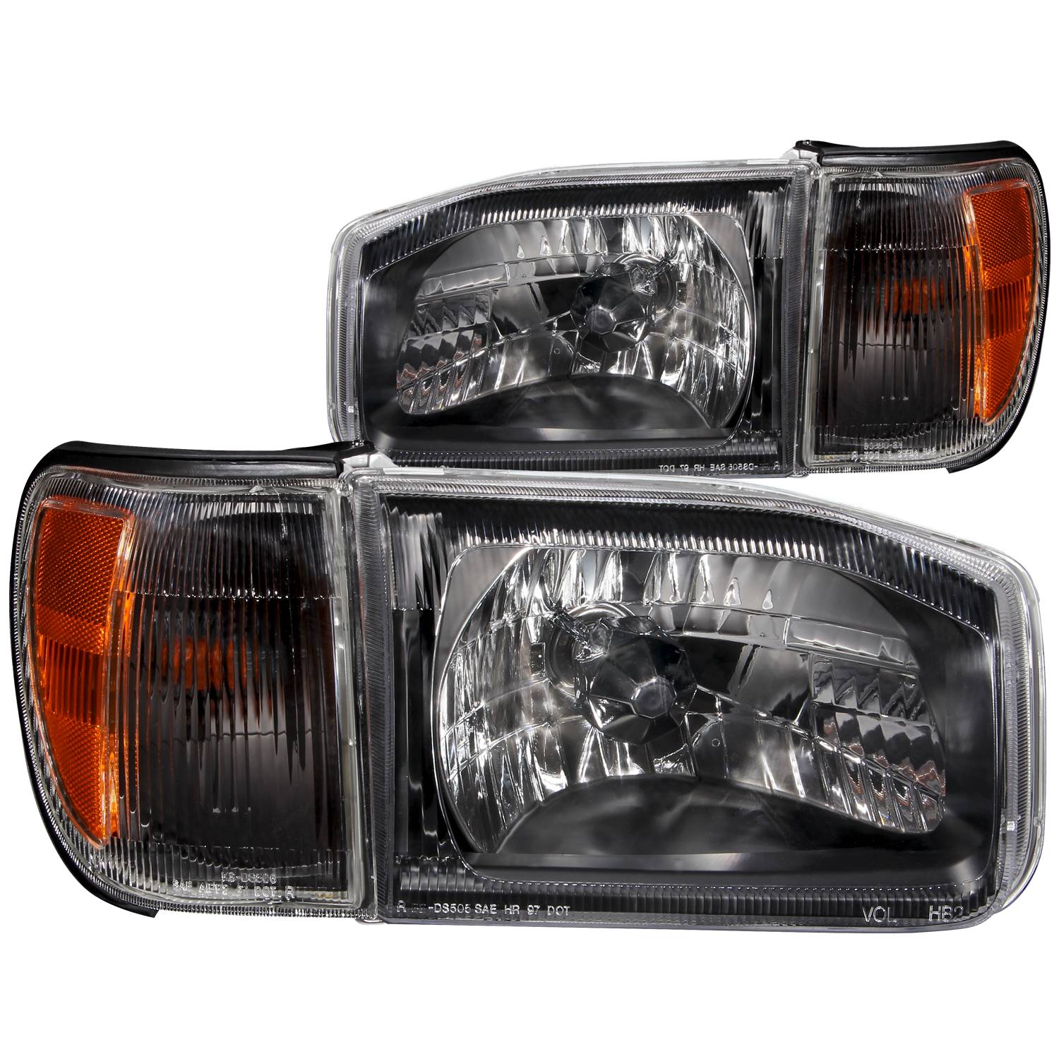 Black Housing Headlights With Corner Lights For 1999-2004 Nissan Pathfinder - Left & Right Pair