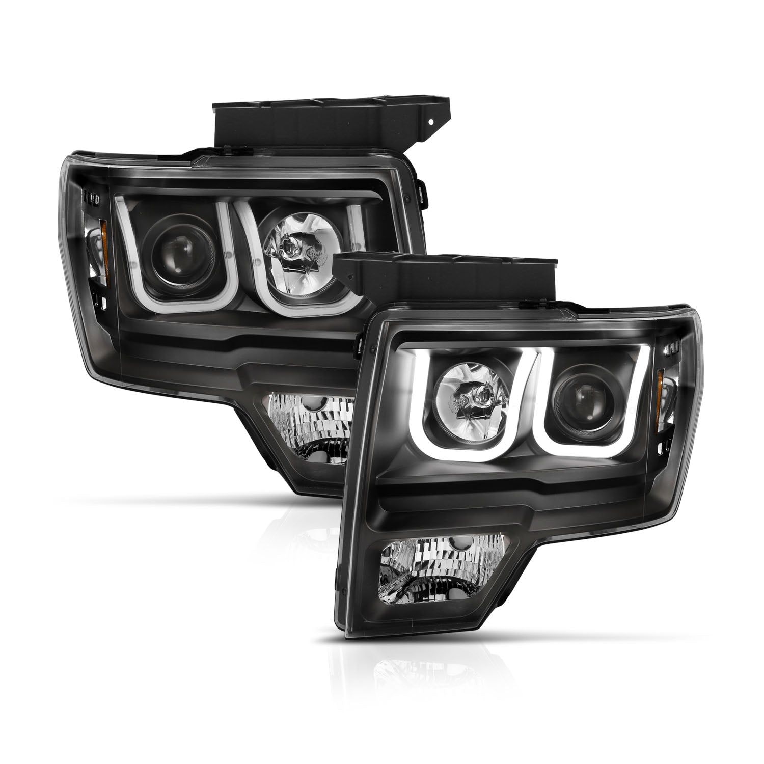 Black Smoke U-Halo Projector Headlights For 2009-2014 Ford F150 – LED Bar