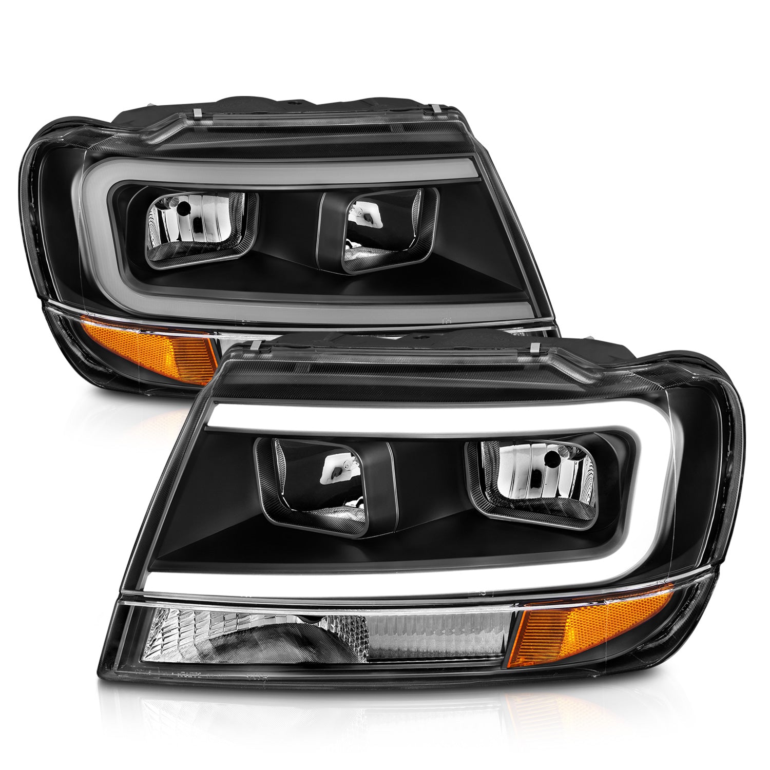 【jeep nkht】 JEEP GRAND CHEROKEE 99-04 CRYSTAL PLANK STYLE HEADLIGHTS BLACK