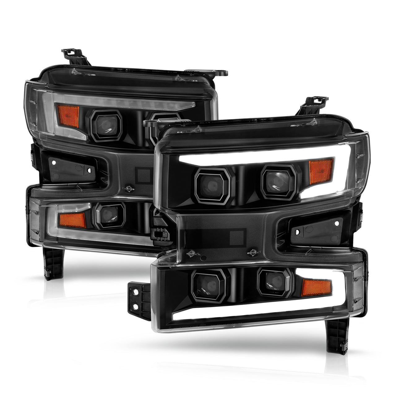 CHEVY SILVERADO 1500 19-21 FULL LED PROJECTOR PLANK STYLE HEADLIGHTS SEQUENTIAL SIGNAL BLACK W/ INITIATION FEATURE (FOR HALOGEN MODELS ONLY)