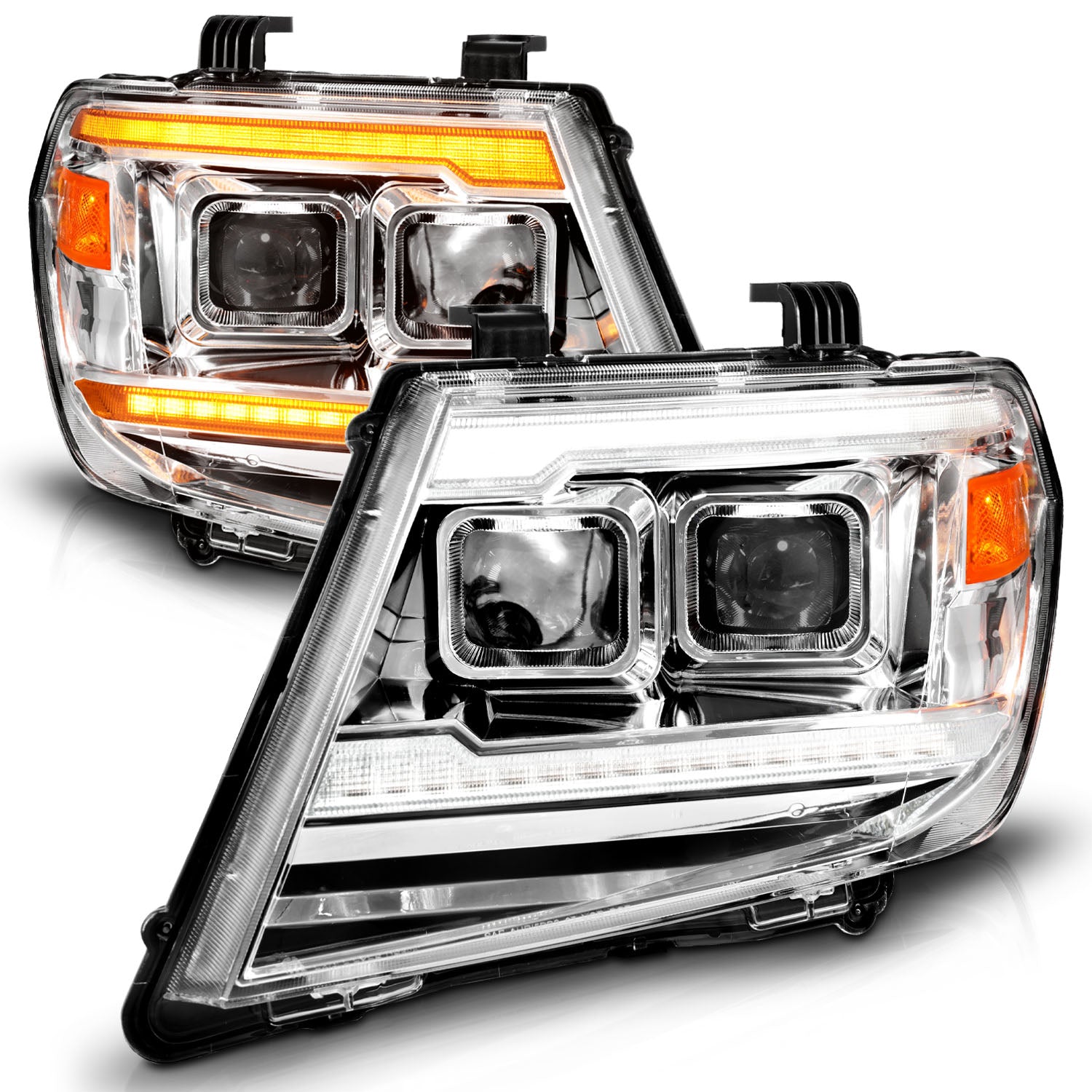 Frontier フロンティア D40 後期 OEM ヘッドライト 左右セット NISSAN FRONTIER 09-21 PROJECTOR PLANK STYLE HEADLIGHTS CHROME W/ DRL &