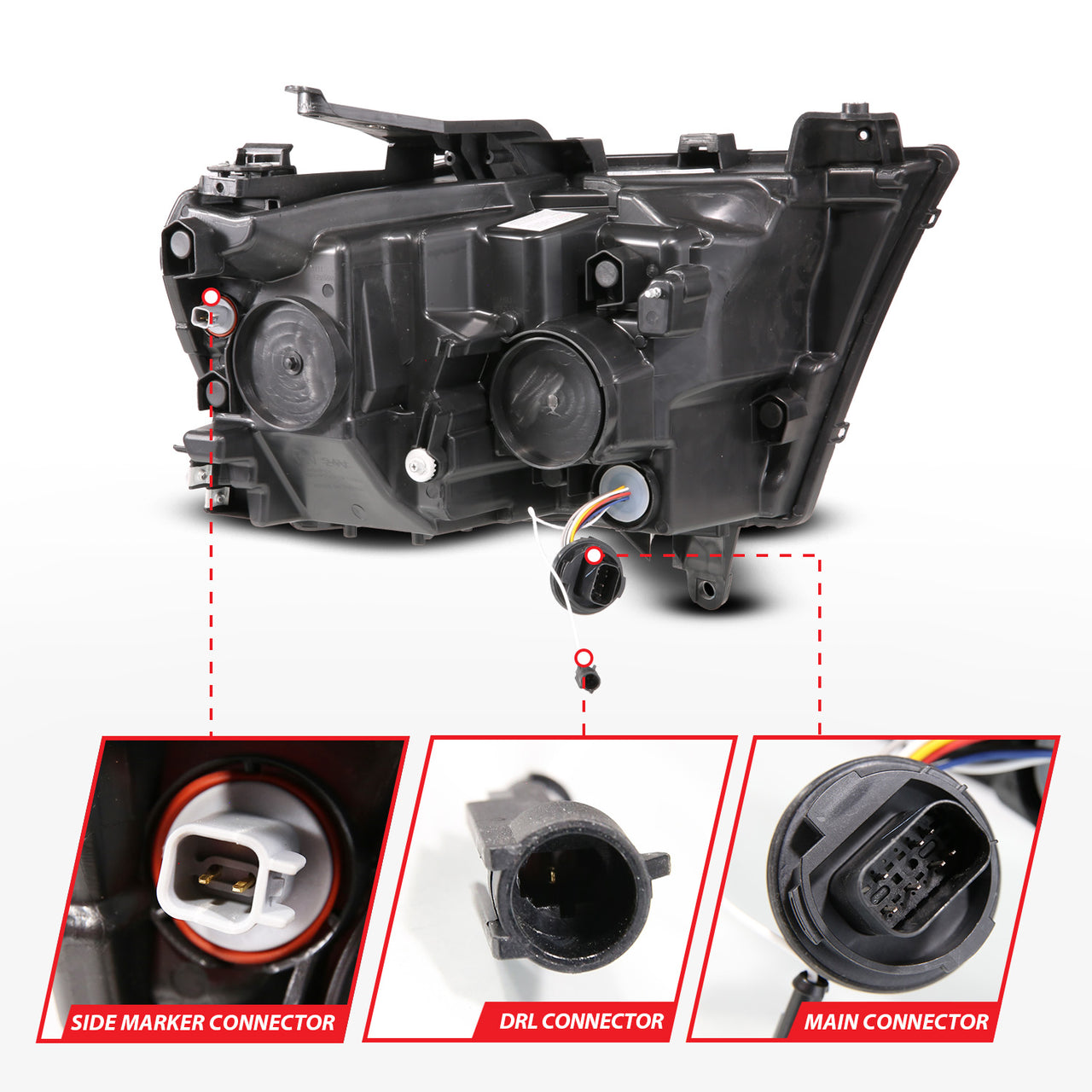 RAM 1500 (NEW BODY) 19-24 FULL LED PROJECTOR LIGHT BAR HEADLIGHTS BLACK W/ INITIATION & SEQUENTIAL (FOR HALOGEN MODELS ONLY)