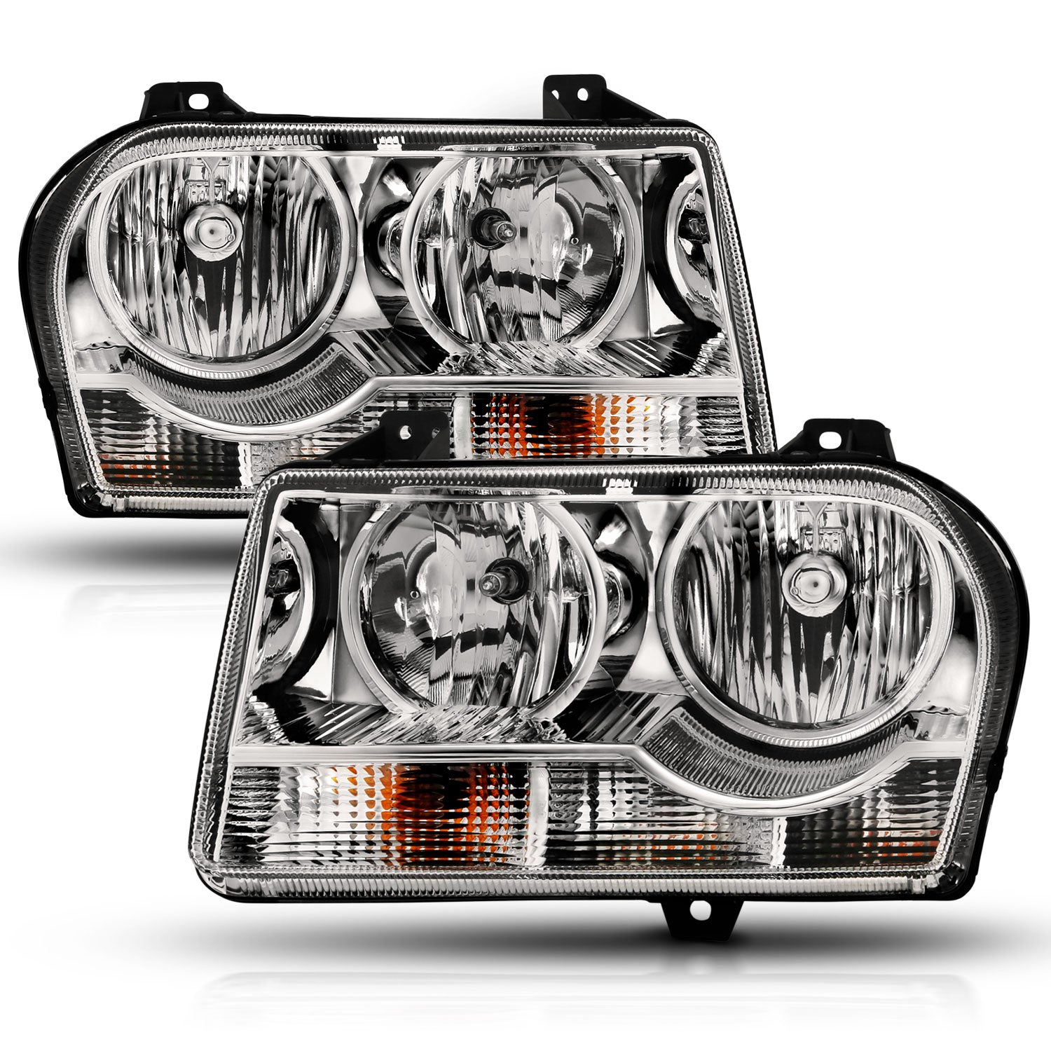 ANZO Crystal Headlight Set Clear Lens Black Housing Pair | Chrysler 300 (05-10) (121544)