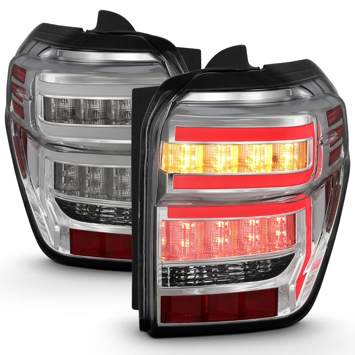 TOYOTA 4RUNNER 14-23 LED BAR STYLE TAIL LIGHTS CHROME CLEAR LENS W/ SE