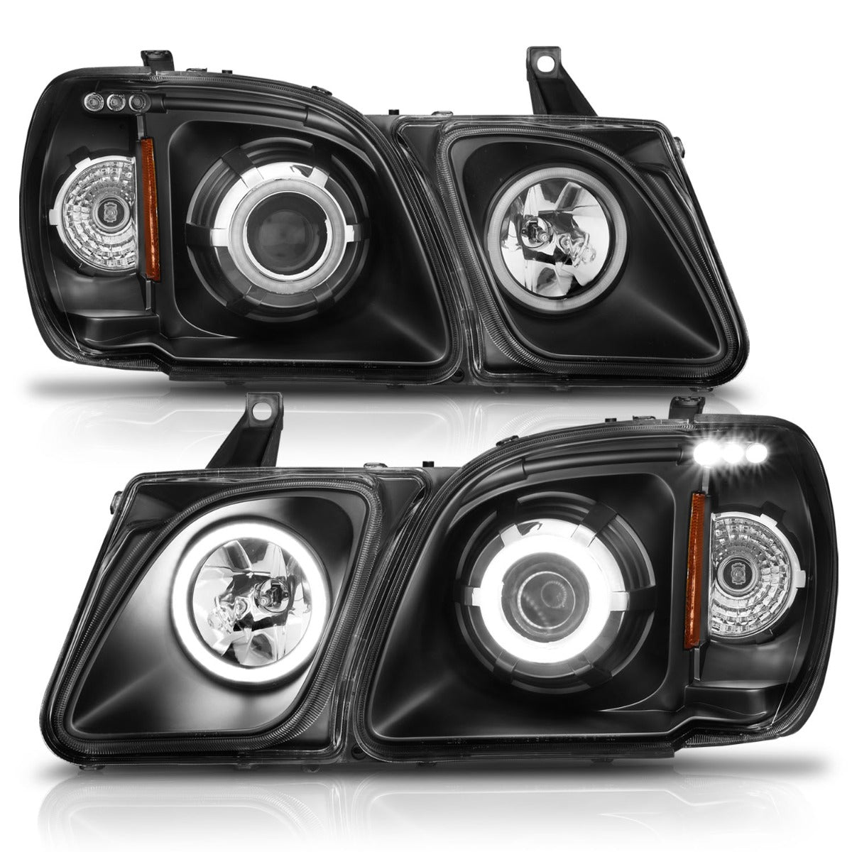 LEXUS LX470 98-07 PROJECTOR HEADLIGHTS BLACK CLEAR W/ RX HALO