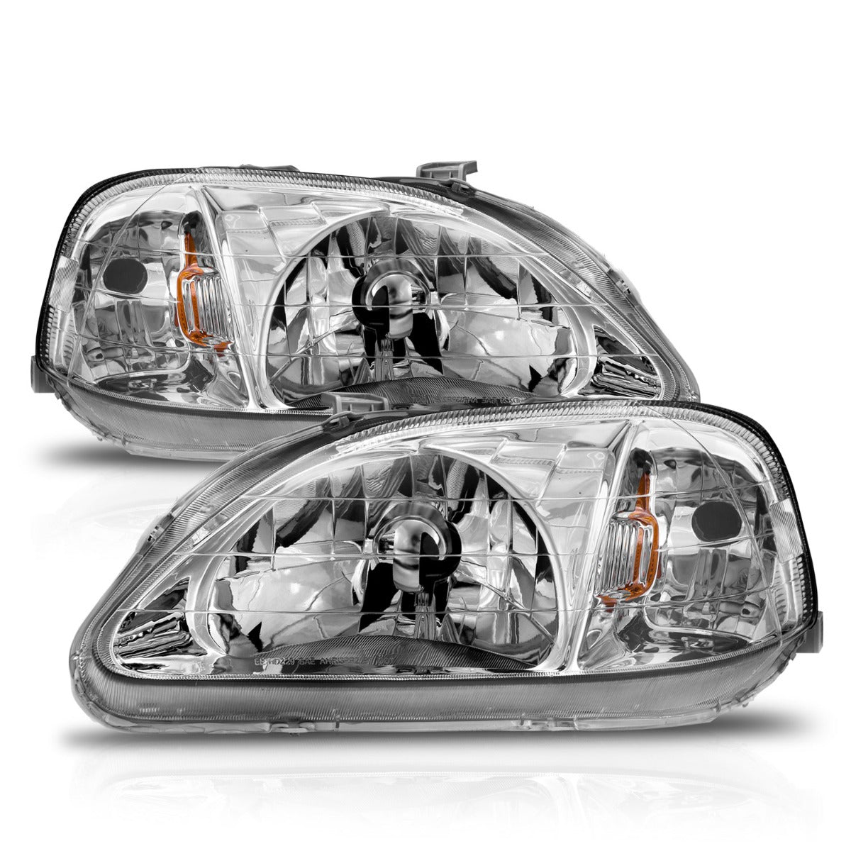 Smoke Headlight Pair For 1999-2000 Honda Civic DX EX LX – Chrome Housing, Halogen