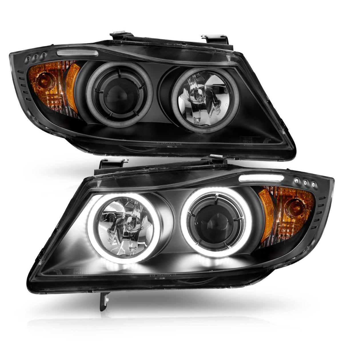 BMW 3 SERIES E90/E91 06-08 PROJECTOR HALO HEADLIGHTS BLACK W/ RX HALO