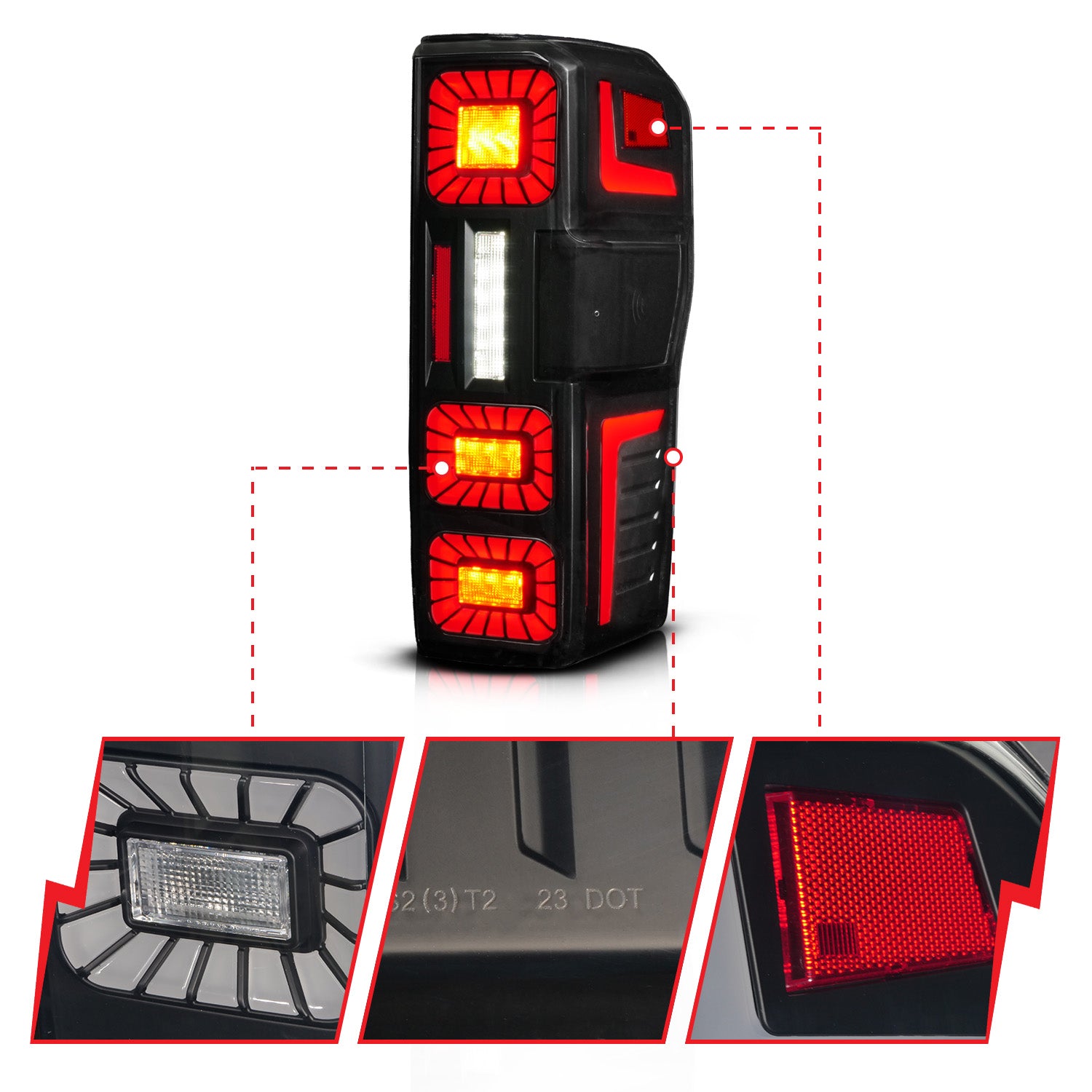 FORD SUPER DUTY 23-26 FULL LED TAIL LIGHTS BLACK HOUSING SMOKE LENS W/