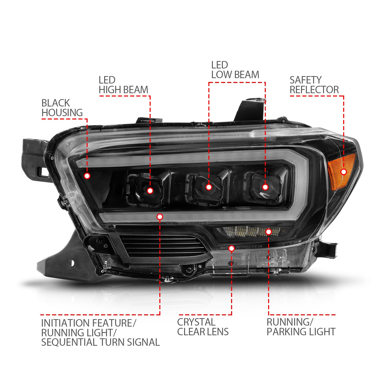 TOYOTA TACOMA 16-23 FULL LED PROJECTOR HEADLIGHTS BLACK W