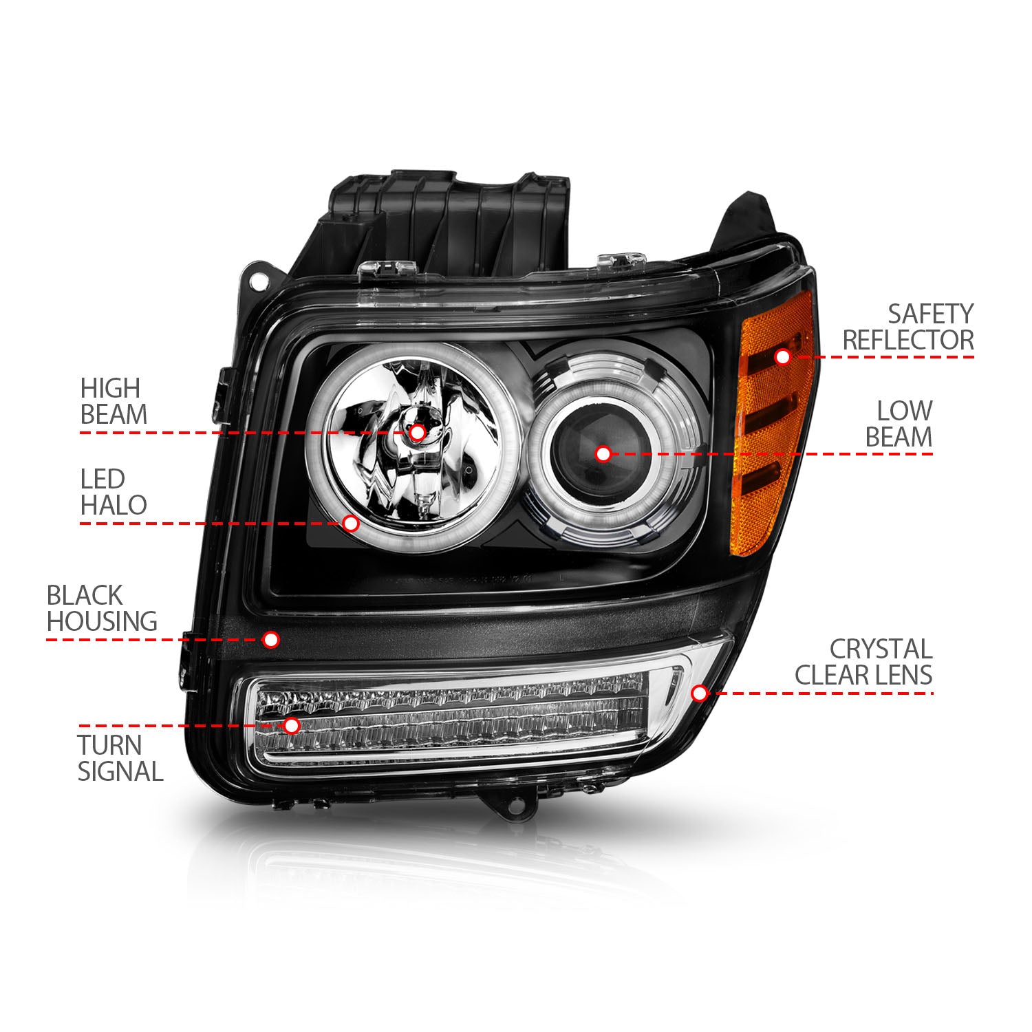 DODGE NITRO 07-12 PROJECTOR HEADLIGHTS BLACK G2 W/ RX HALO & LED SIGNA