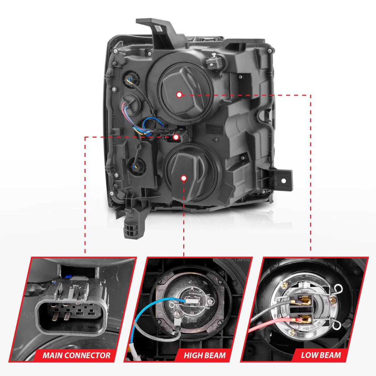 CHEVY SILVERADO 15-19 2500HD/3500HD PROJECTOR SWITCHBACK HEADLIGHTS BL