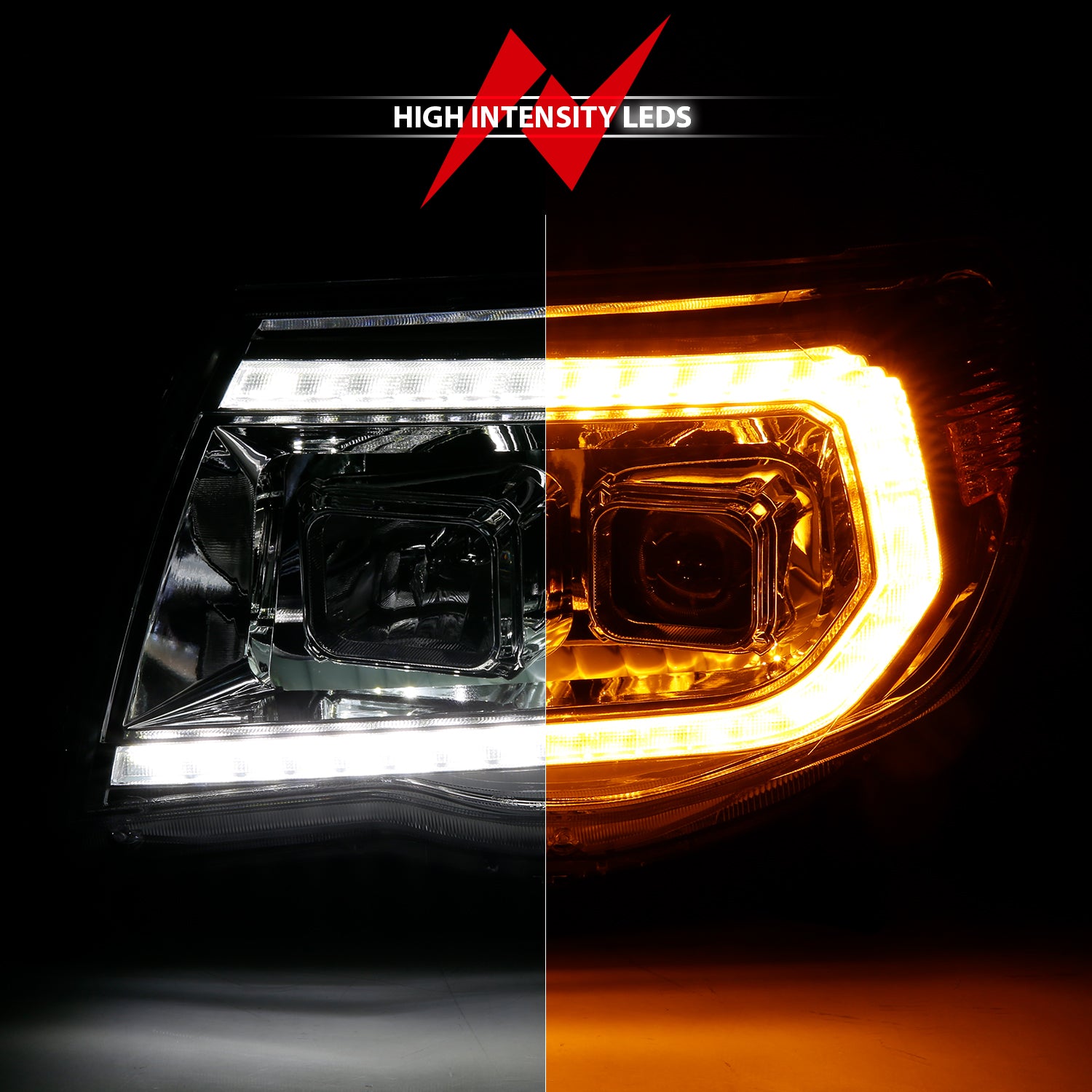 TOYOTA TACOMA 05-11 PROJECTOR LED PLANK STYLE HEADLIGHTS CHROME W/ SEQ
