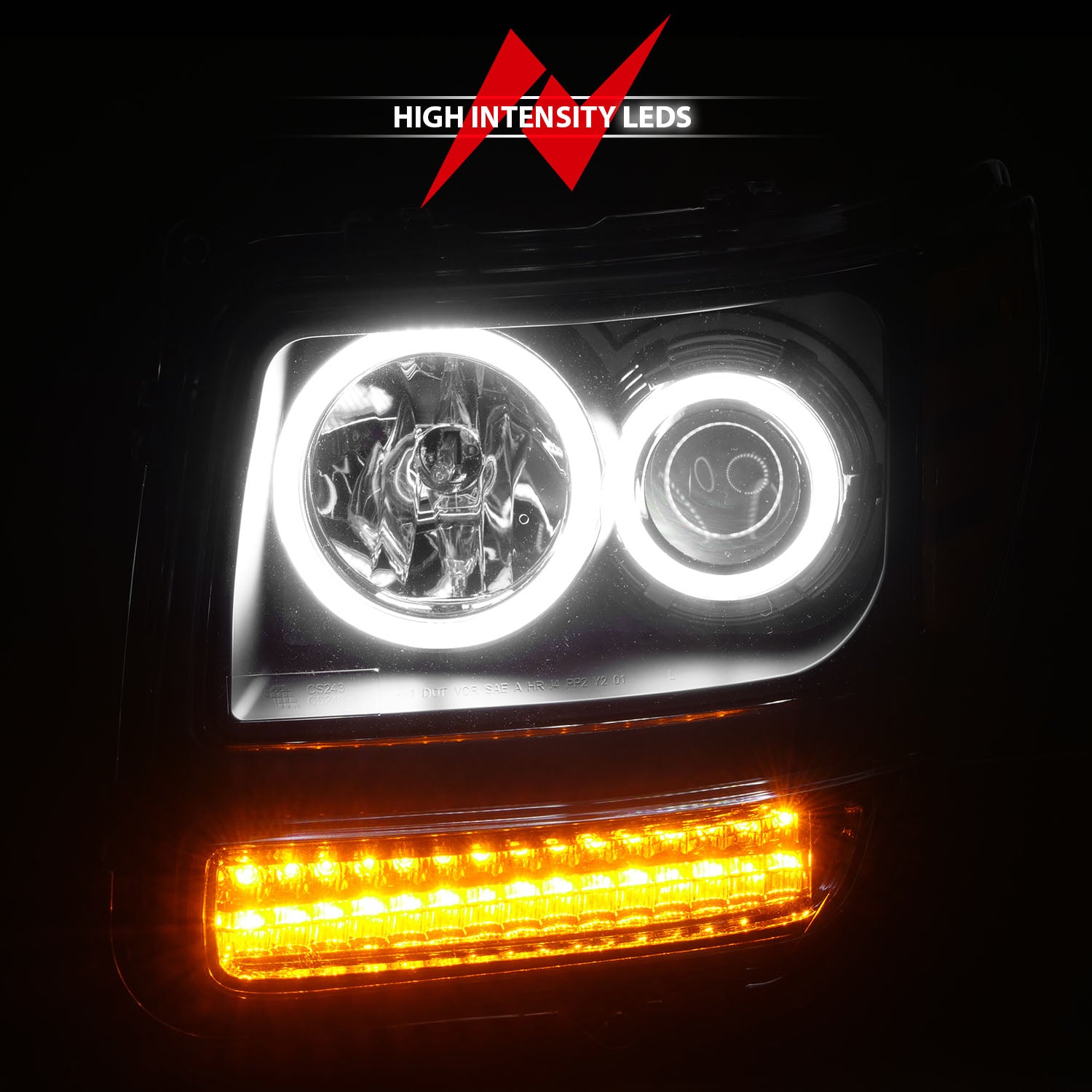 DODGE NITRO 07-12 PROJECTOR HEADLIGHTS BLACK G2 W/ RX HALO & LED SIGNA