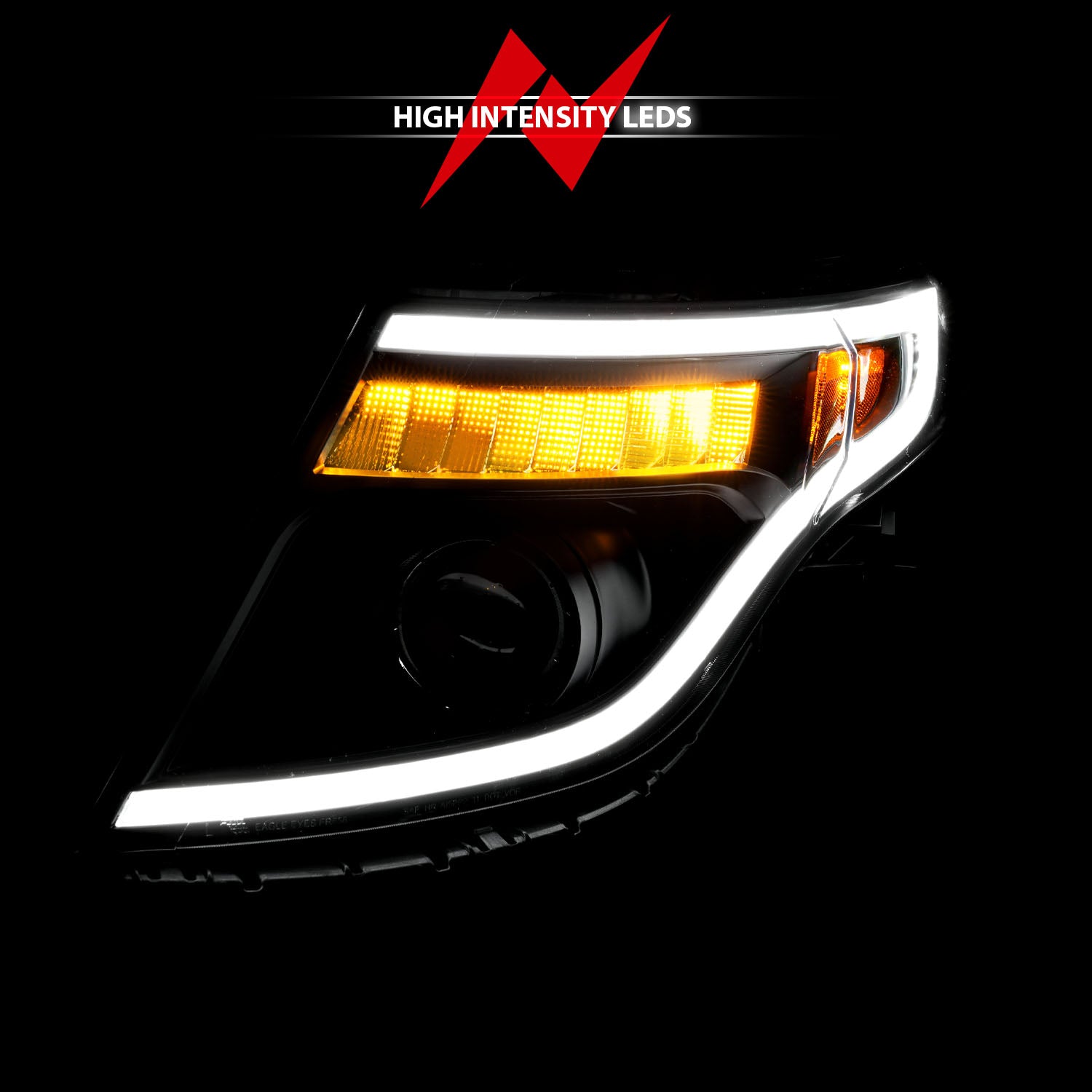 FORD EXPLORER 11-15 PROJECTOR PLANK STYLE HEADLIGHTS BLACK W/ LED SIGN
