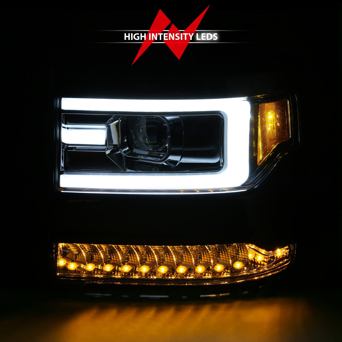 CHEVY SILVERADO 1500 16-18 PROJECTOR PLANK STYLE HEADLIGHTS CHROME (FO