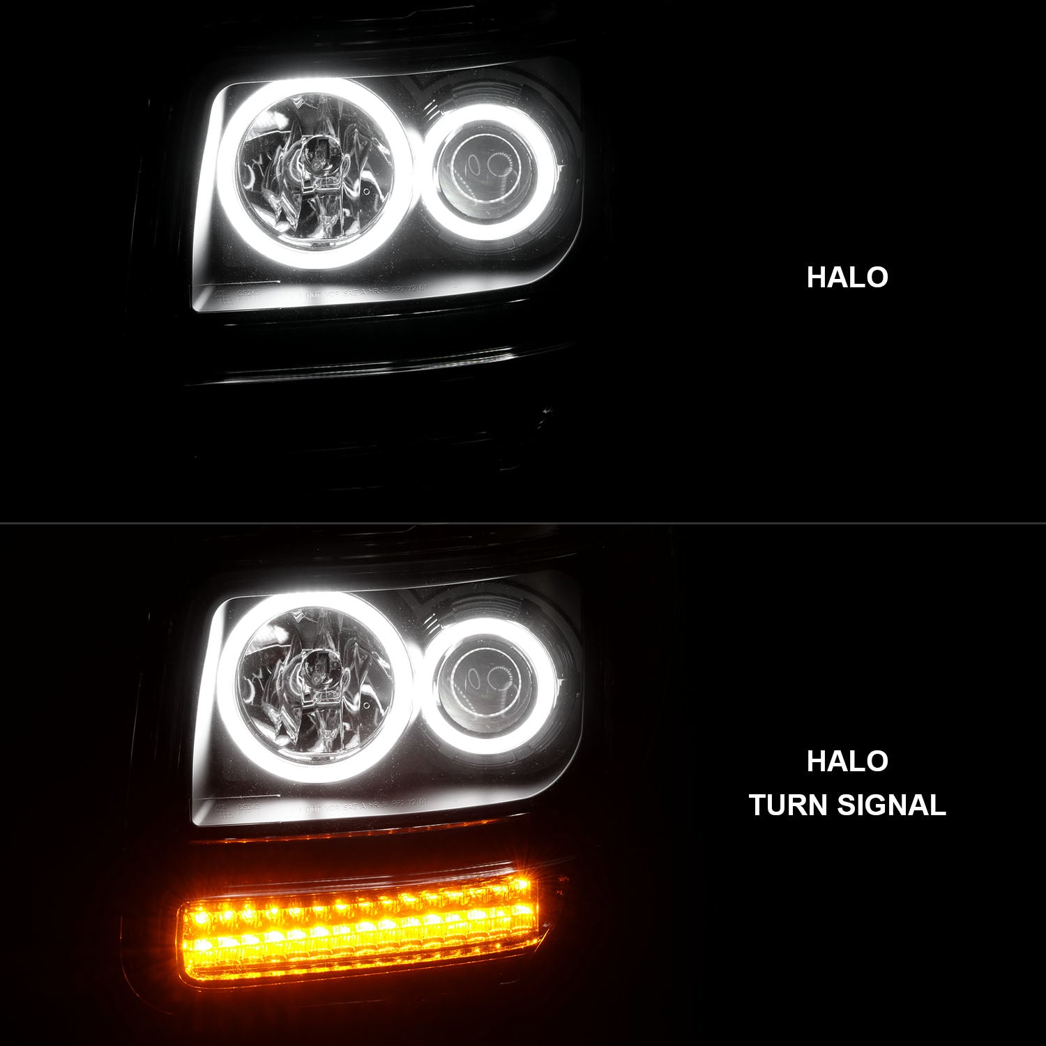 DODGE NITRO 07-12 PROJECTOR HEADLIGHTS BLACK G2 W/ RX HALO & LED SIGNA