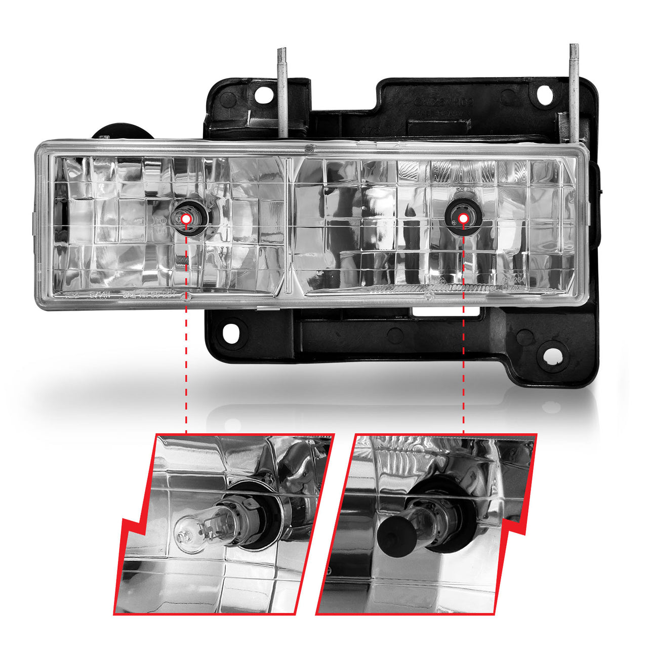 CHEVY/GMC C/K1500/2500 88-98 / C/K3500 88-00 / SUBURBAN 92-99 / BLAZER (FULL-SIZE) 92-94 / TAHOE 95-99 / YUKON 92-99 CRYSTAL HEADLIGHTS CHROME