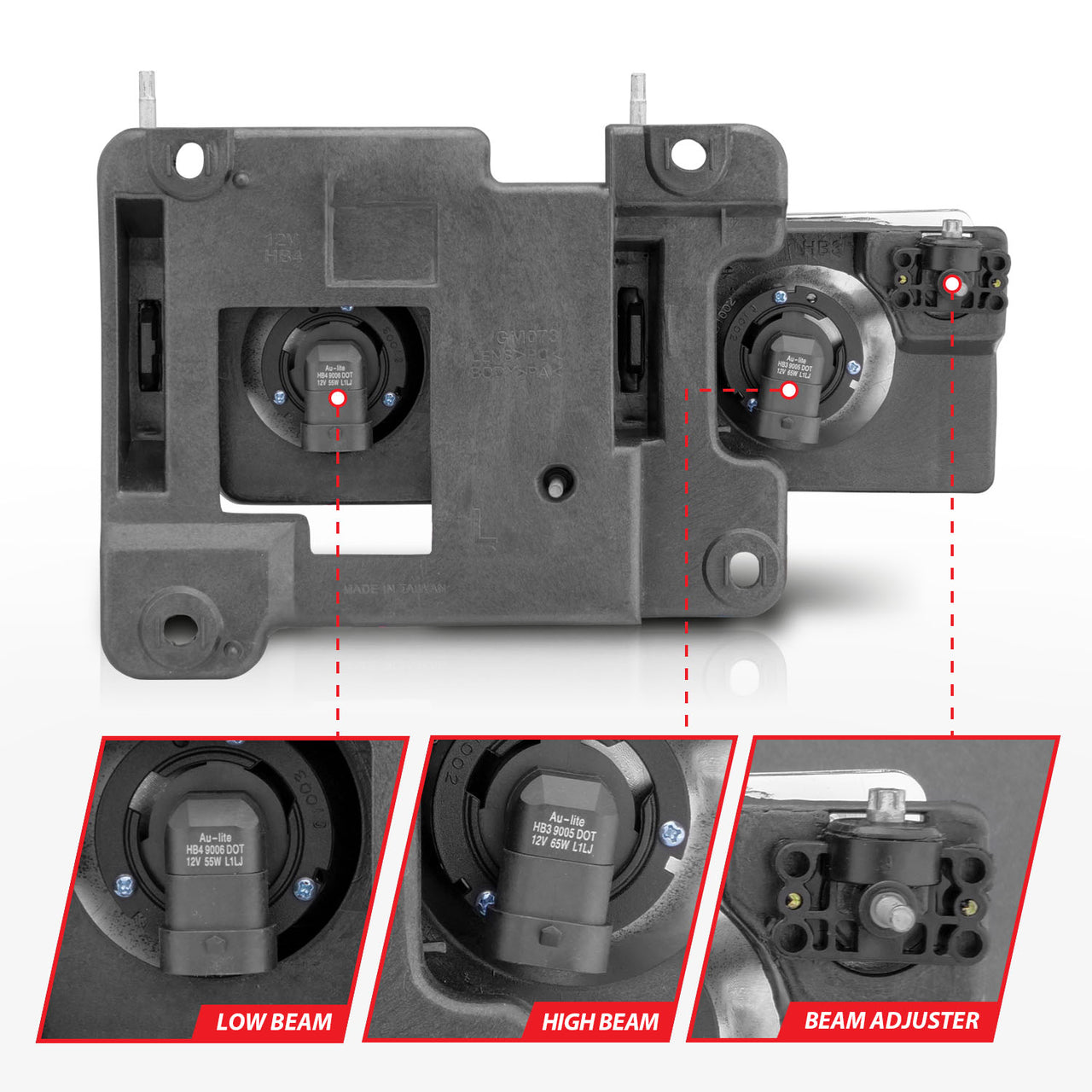 CHEVY/GMC C/K1500/2500 88-98 / C/K3500 88-00 / SUBURBAN 92-99 / BLAZER (FULL-SIZE) 92-94 / TAHOE 95-99 / YUKON 92-99 CRYSTAL HEADLIGHTS CHROME