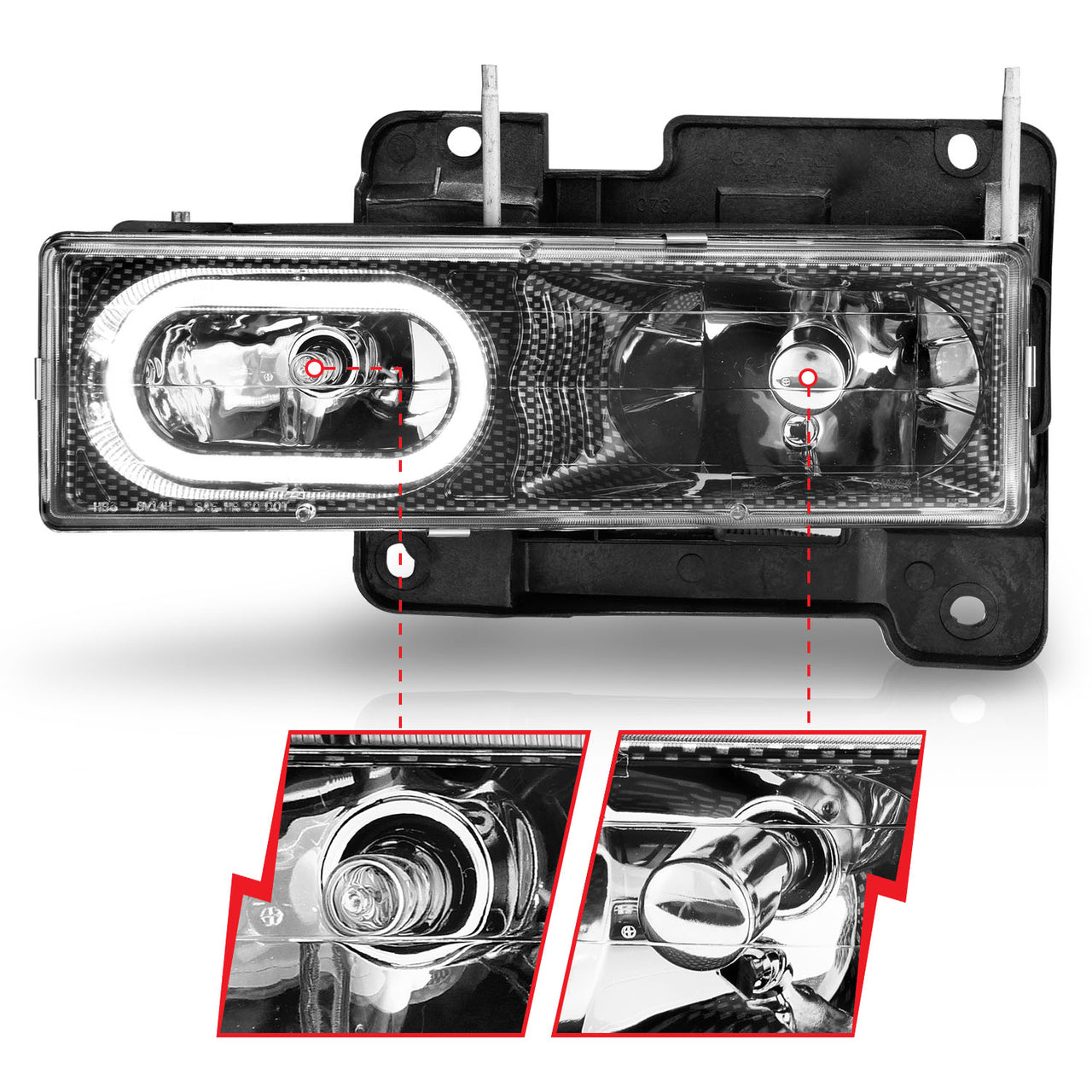 CHEVY/GMC C/K1500/2500 88-98 / C/K3500 88-00 / SUBURBAN 92-99 / BLAZER (FULL-SIZE) 92-94 / TAHOE 95-99 / YUKON 92-99 CRYSTAL HALO HEADLIGHTS CARBON