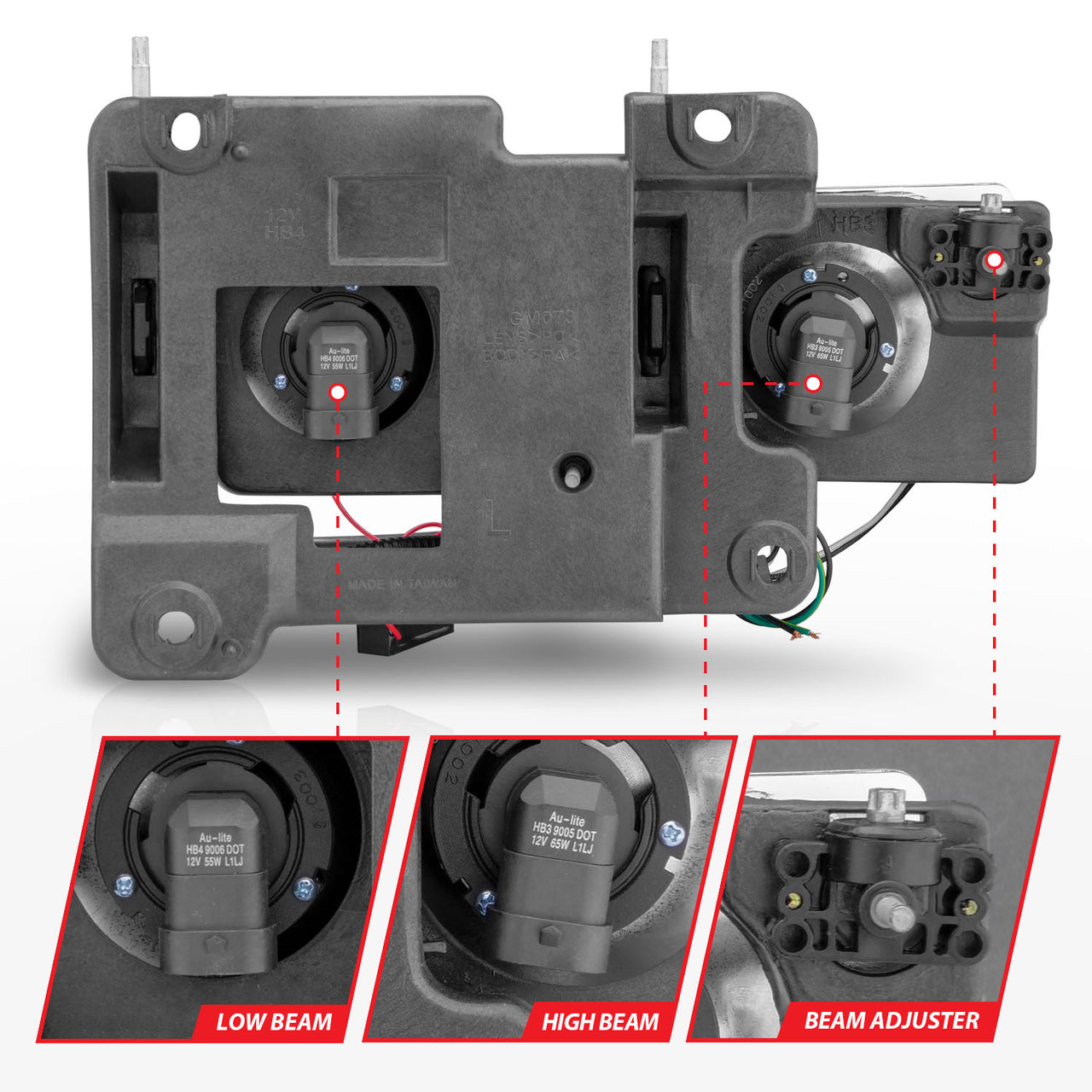 CHEVY/GMC C/K1500/2500 88-98 / C/K3500 88-00 / SUBURBAN 92-99 / BLAZER (FULL-SIZE) 92-94 / TAHOE 95-99 / YUKON 92-99 CRYSTAL HALO HEADLIGHTS CARBON