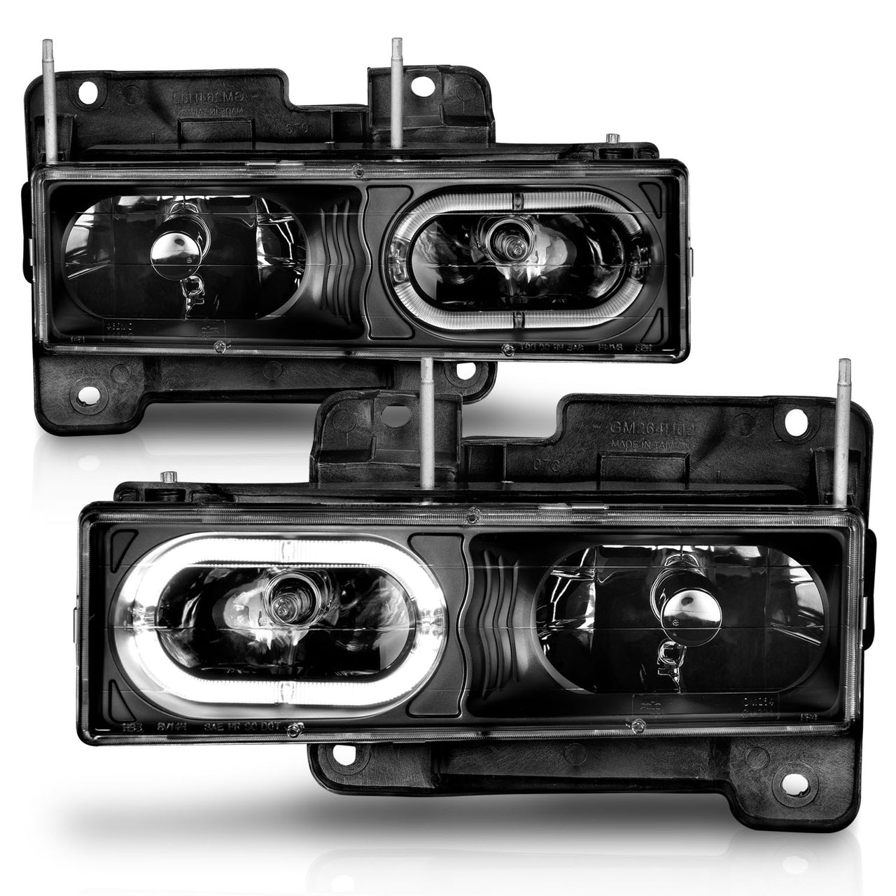 CHEVY/GMC C/K1500/2500 88-98 / C/K3500 88-00 / SUBURBAN 92-99 / BLAZER (FULL-SIZE) 92-94 / TAHOE 95-99 / YUKON 92-99 CRYSTAL HALO HEADLIGHTS BLACK