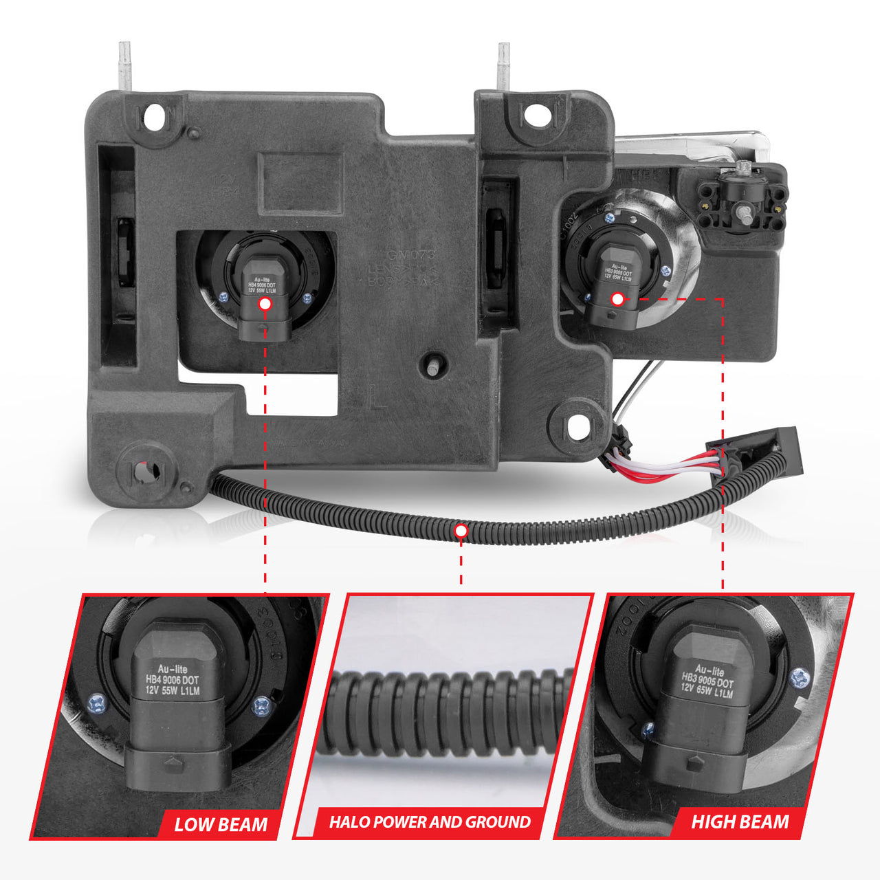 CHEVY/GMC C/K1500/2500 88-98 / C/K3500 88-00 / SUBURBAN 92-99 / BLAZER (FULL-SIZE) 92-94 / TAHOE 95-99 / YUKON 92-99 CRYSTAL HALO HEADLIGHTS BLACK