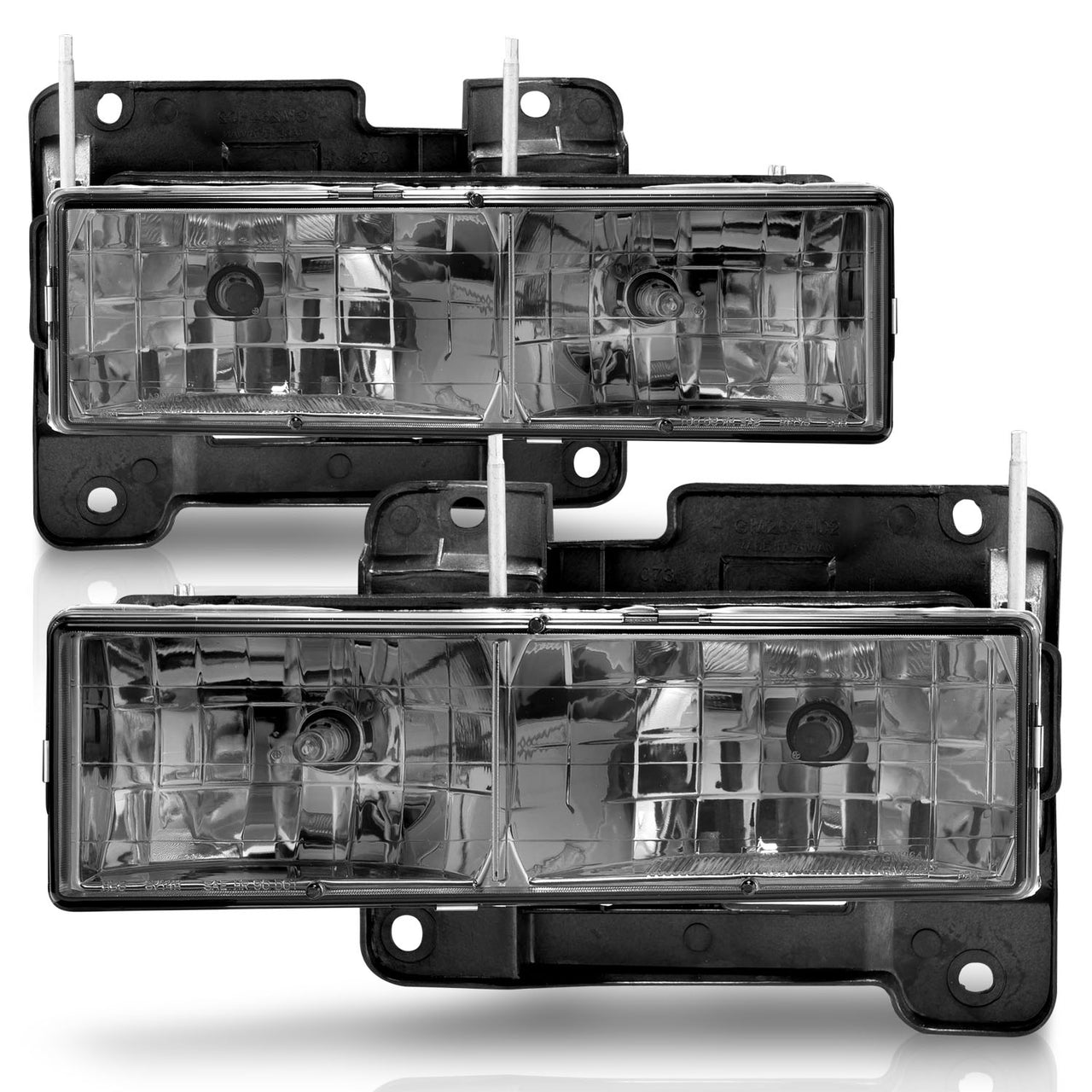 CHEVY/GMC C/K1500/2500 88-98 / C/K3500 88-00 / SUBURBAN 92-99 / BLAZER (FULL-SIZE) 92-94 / TAHOE 95-99 / YUKON 92-99 CRYSTAL HEADLIGHTS CHROME SMOKE LENS