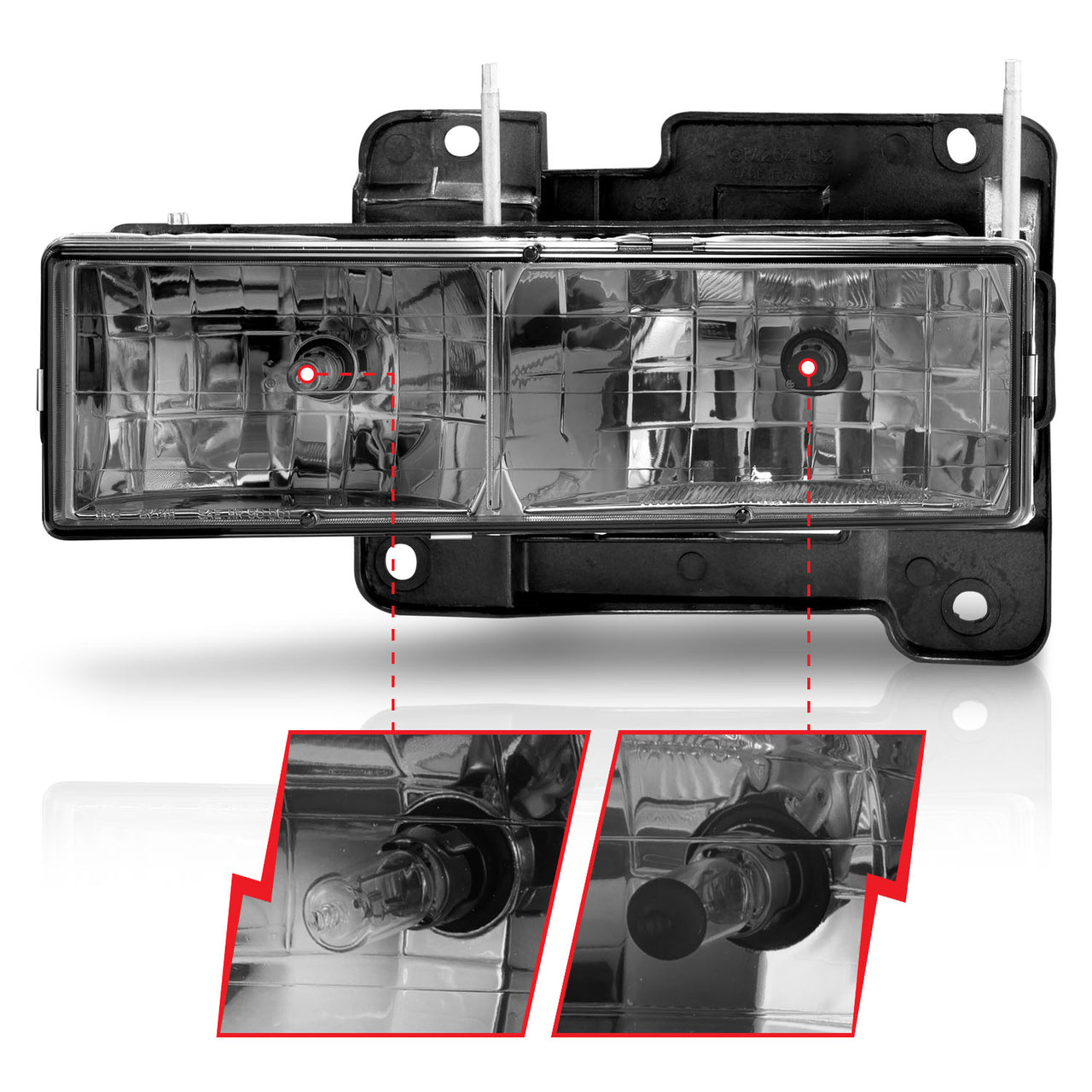 CHEVY/GMC C/K1500/2500 88-98 / C/K3500 88-00 / SUBURBAN 92-99 / BLAZER (FULL-SIZE) 92-94 / TAHOE 95-99 / YUKON 92-99 CRYSTAL HEADLIGHTS CHROME SMOKE LENS