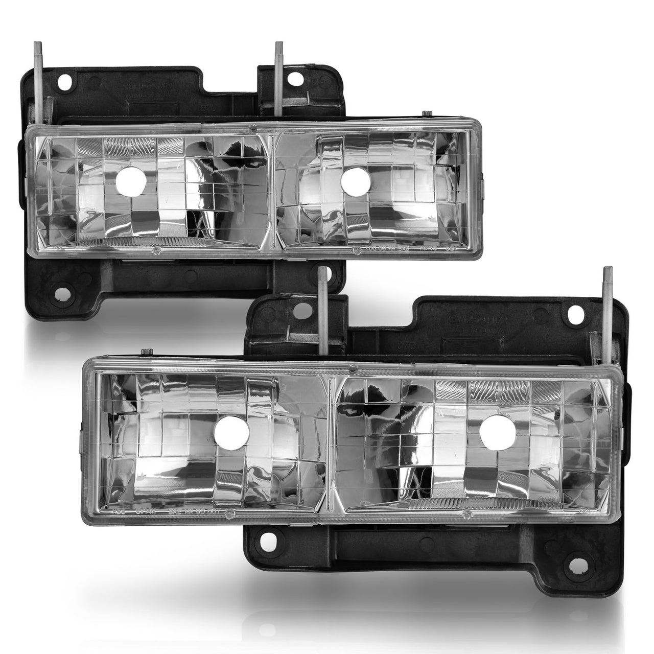 CHEVY/GMC C/K1500/2500 88-98 / C/K3500 88-00 / SUBURBAN 92-99 / BLAZER (FULL-SIZE) 92-94 / TAHOE 95-99 / YUKON 92-99 CRYSTAL HEADLIGHTS CHROME (W/O BULBS)