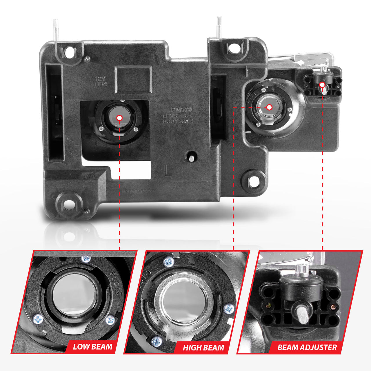 CHEVY/GMC C/K1500/2500 88-98 / C/K3500 88-00 / SUBURBAN 92-99 / BLAZER (FULL-SIZE) 92-94 / TAHOE 95-99 / YUKON 92-99 CRYSTAL HEADLIGHTS CHROME (W/O BULBS)