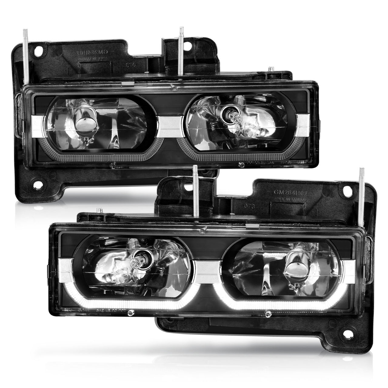 CHEVY/GMC C/K1500/2500 88-98 / C/K3500 88-00 / SUBURBAN 92-99 / BLAZER (FULL-SIZE) 92-94 / TAHOE 95-99 / YUKON 92-99 CRYSTAL HEADLIGHTS W/ LED LOW-BROW BLACK