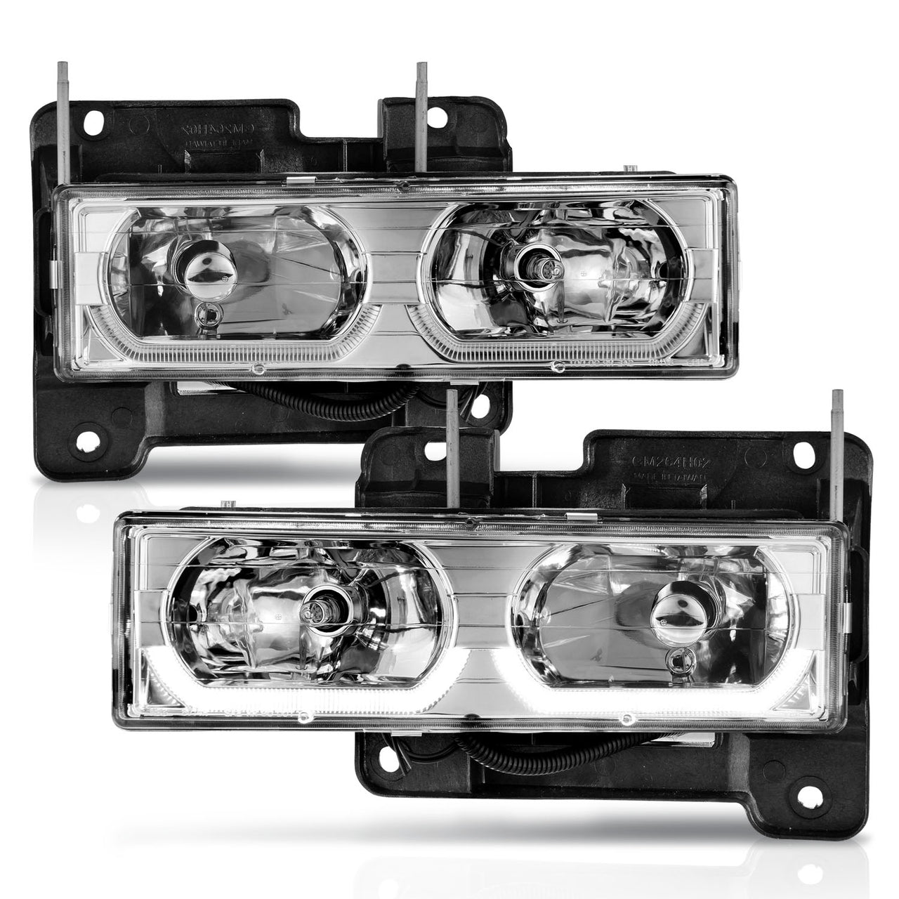 CHEVY/GMC C/K1500/2500 88-98 / C/K3500 88-00 / SUBURBAN 92-99 / BLAZER (FULL-SIZE) 92-94 / TAHOE 95-99 / YUKON 92-99 CRYSTAL LOW-BROW HEADLIGHTS CHROME