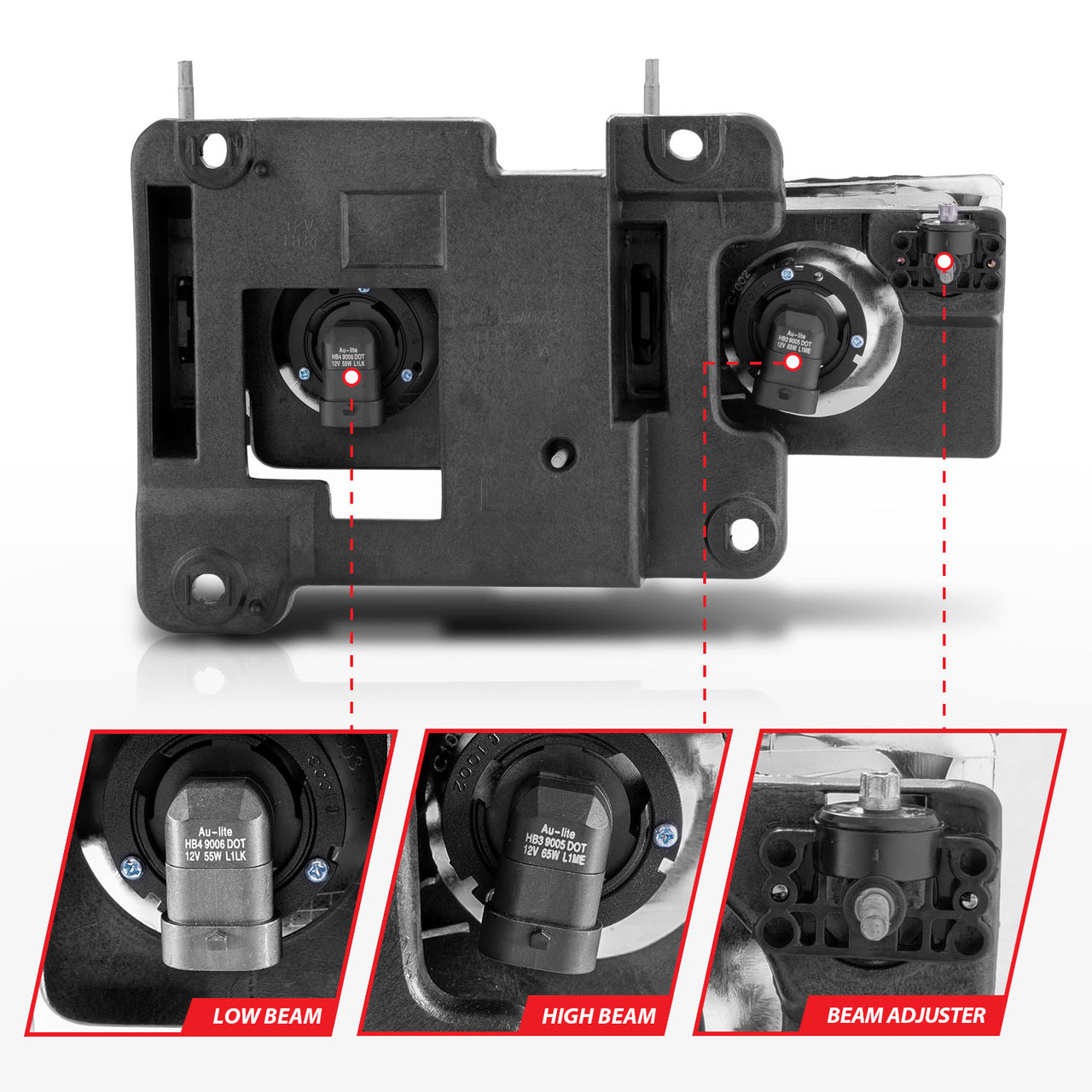 CHEVY/GMC C/K1500/2500 88-98 / C/K3500 88-00 / SUBURBAN 92-99 / BLAZER (FULL-SIZE) 92-94 / TAHOE 95-99 / YUKON 92-99 CRYSTAL LOW-BROW HEADLIGHTS CHROME