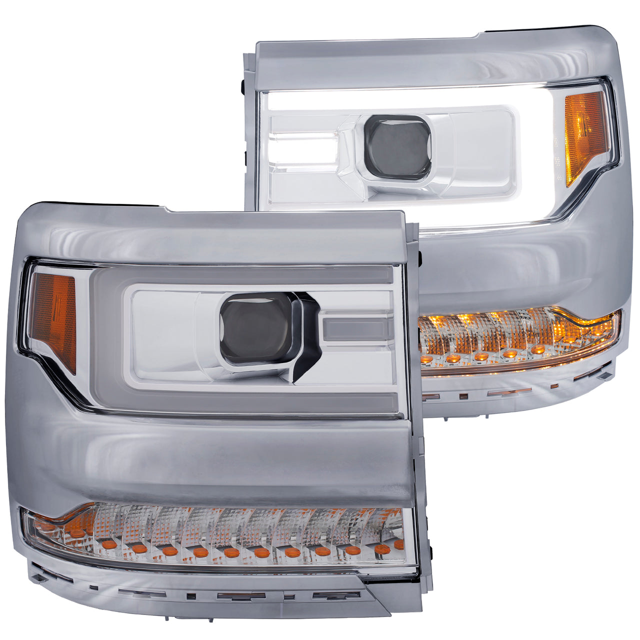 CHEVY SILVERADO 1500 16-18 PROJECTOR PLANK STYLE HEADLIGHTS CHROME (FOR HID, NO HID BULB INCLUDED)