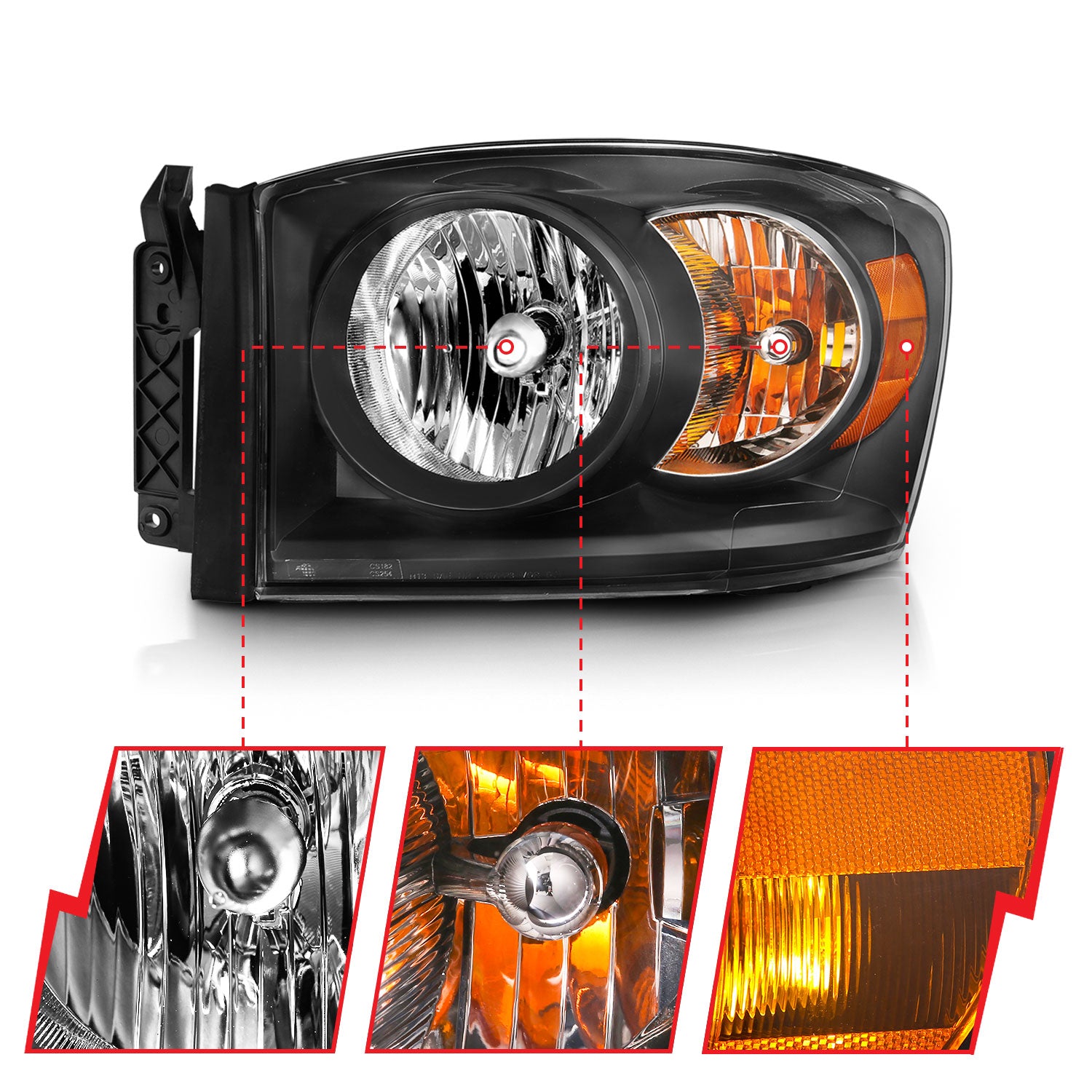 Headlights Assembly For 2006-2009 Dodge Ram 1500 2500 3500 - Chrome Housing