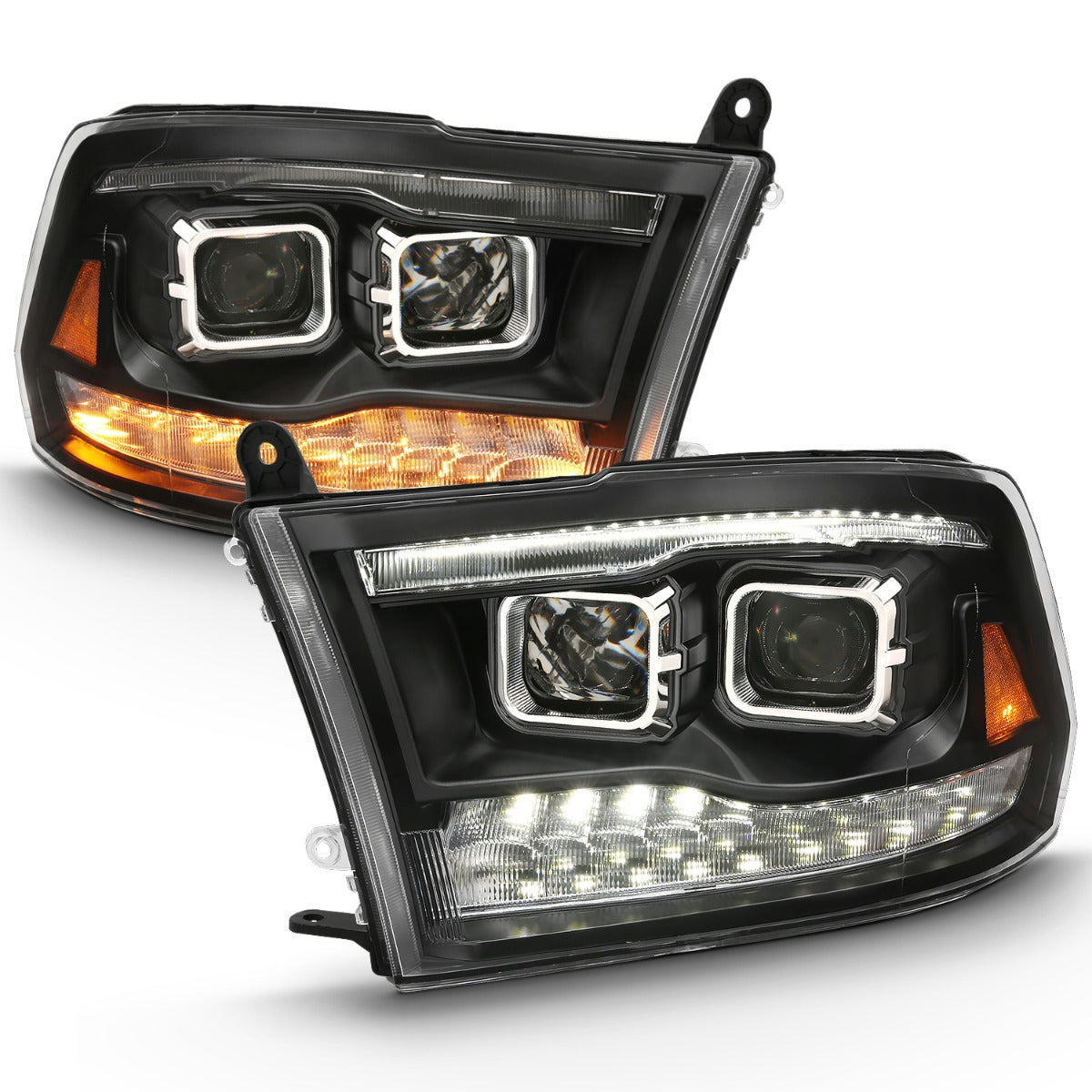 DODGE RAM 1500 09-18 /RAM 2500/3500 10-18 DUAL PROJECTOR SWITCHBACK HEADLIGHTS BLACK (FOR ALL MODELS)