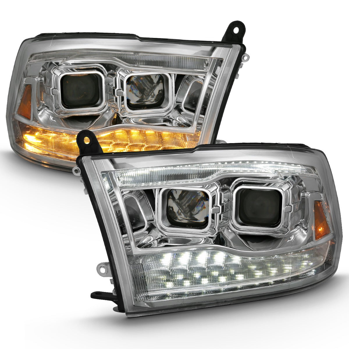 DODGE RAM 1500 09-18 / RAM 2500/3500 10-18 DUAL PROJECTOR SWITCHBACK HEADLIGHTS CHROME (FOR ALL MODELS)