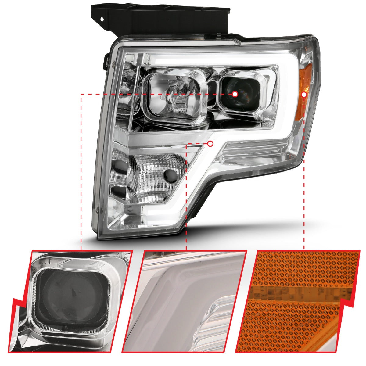 FORD F-150 09-14 PROJECTOR PLANK STYLE HEADLIGHTS CHROME (FOR HALOGEN MODELS)