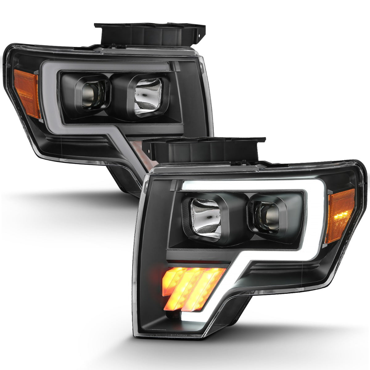 FORD F-150 09-14 PROJECTOR PLANK STYLE HEADLIGHTS BLACK W/ LED SIGNAL (FOR HALOGEN MODEL)