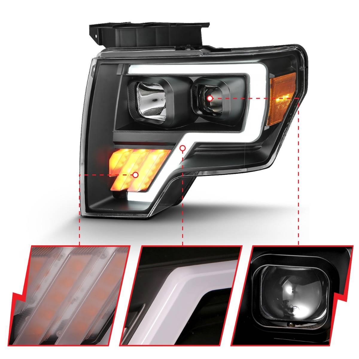 FORD F-150 09-14 PROJECTOR PLANK STYLE HEADLIGHTS BLACK W/ LED SIGNAL (FOR HALOGEN MODEL)