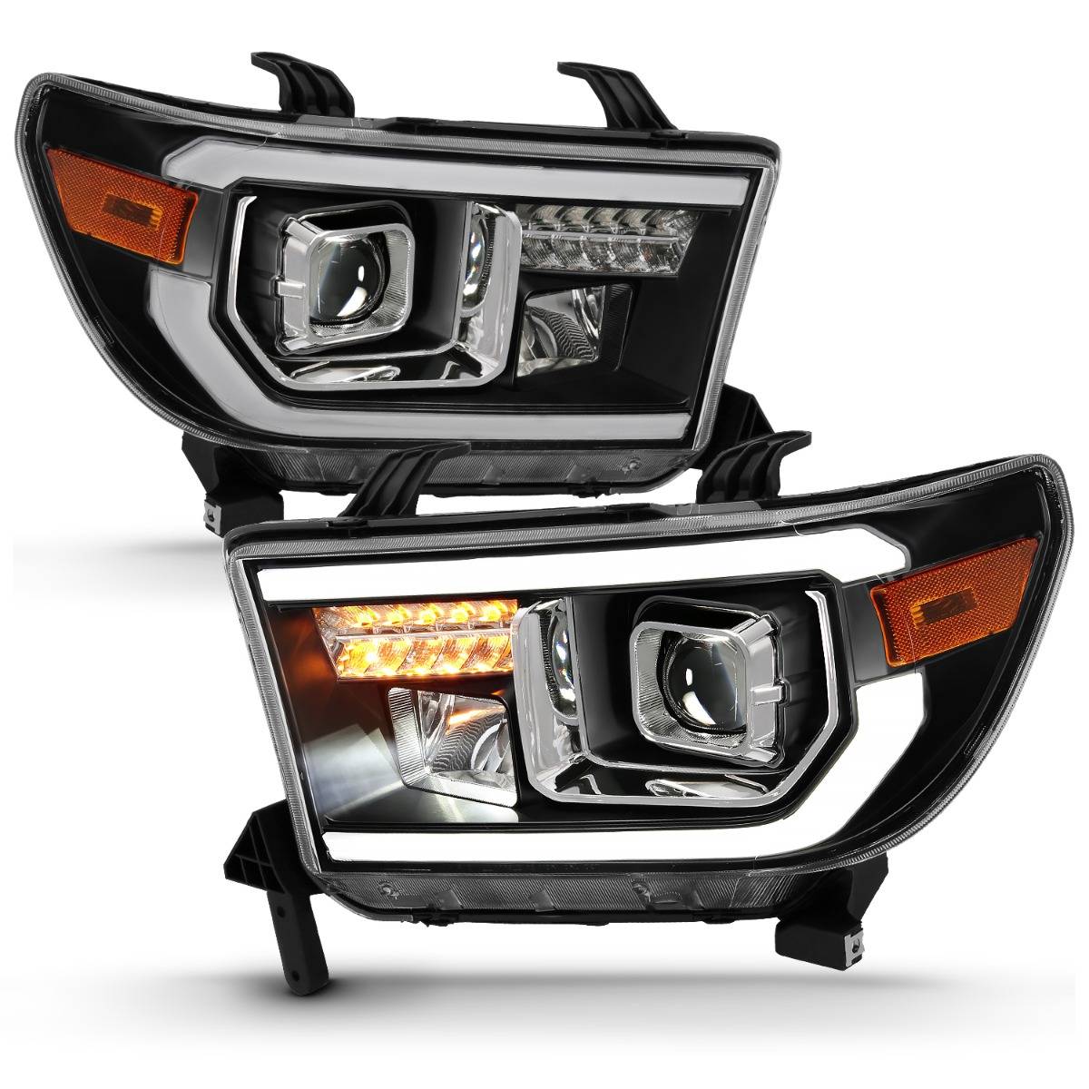 TOYOTA TUNDRA 07-13 / SEQUOIA 08-17 HALOGEN PROJECTOR PLANK STYLE HEADLIGHTS BLACK (LED HIGH BEAM)