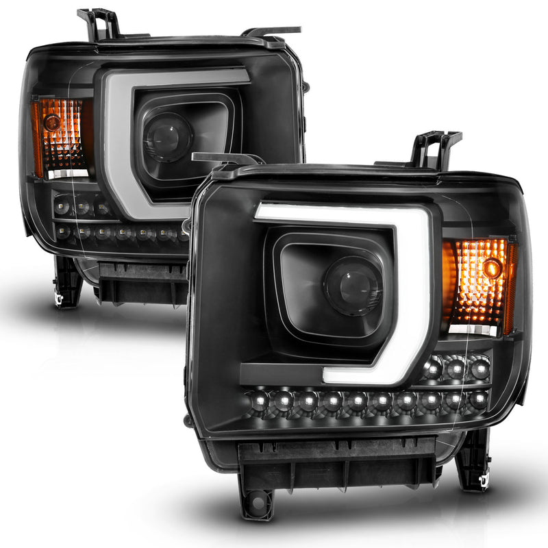 ANZO USA Projector C Bar Headlights, Black (Halogen Models w/o Factory LED DRL) for 2015-2019 GMC Sierra 2500HD/3500HD (6.6L Duramax V8 (LML), 6.6L Duramax V8 (L5P))